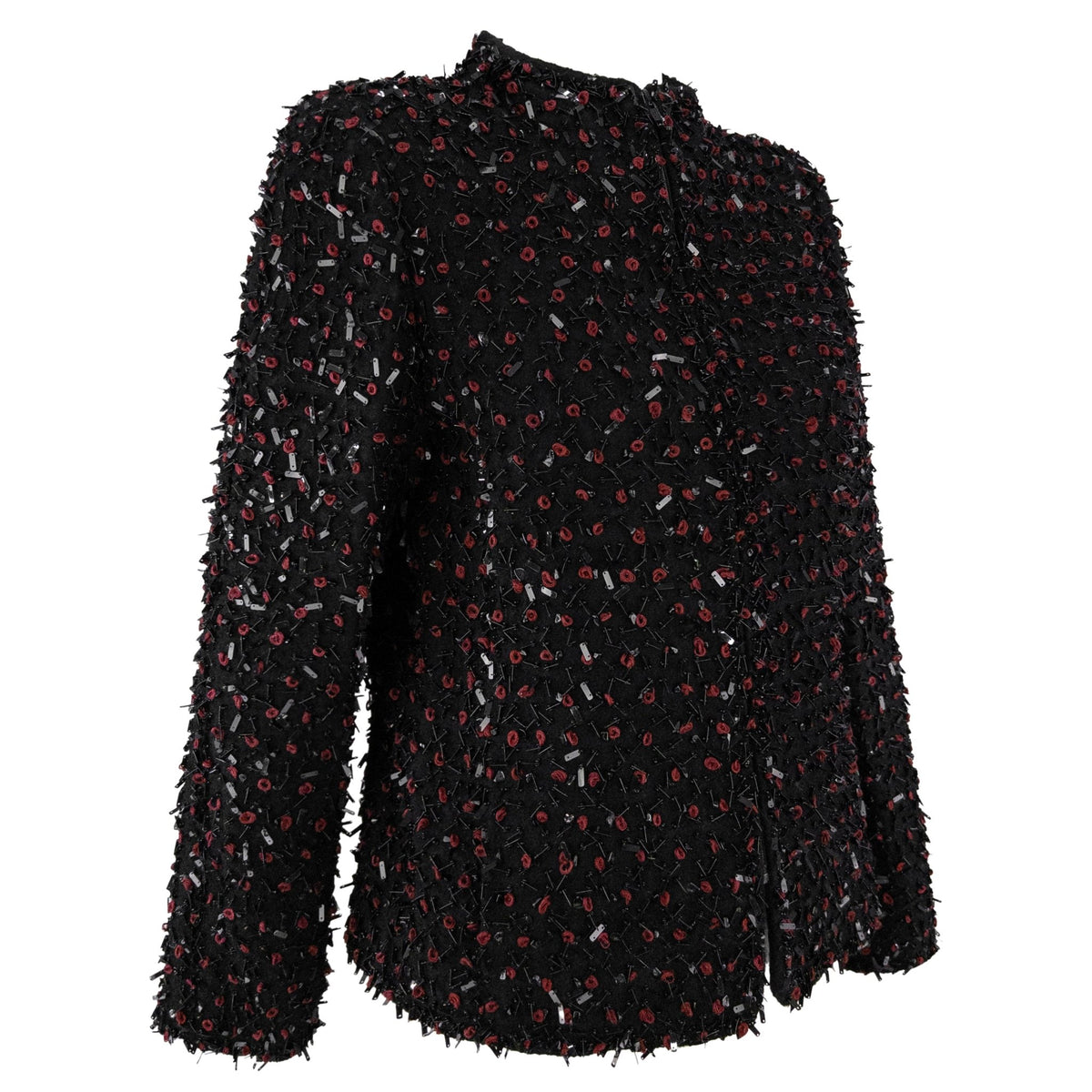 F/W 2001 Oscar de la Renta Runway Black Wool Red Beaded Evening Jacket Blazer - RealList
