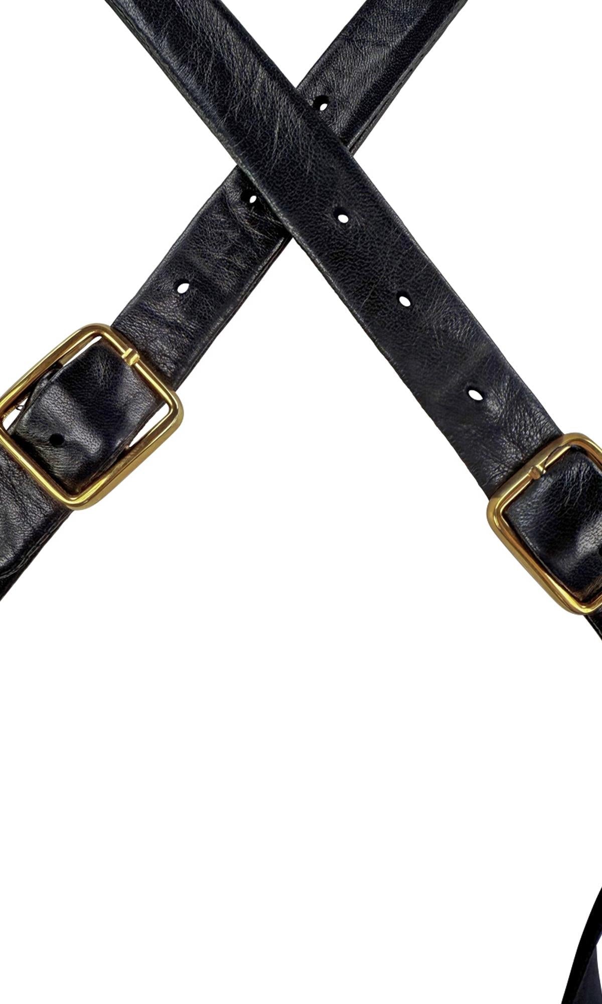 F/W 2001 Ralph Lauren Runway Black Leather Strap Backless Silk Flare Gown - RealList