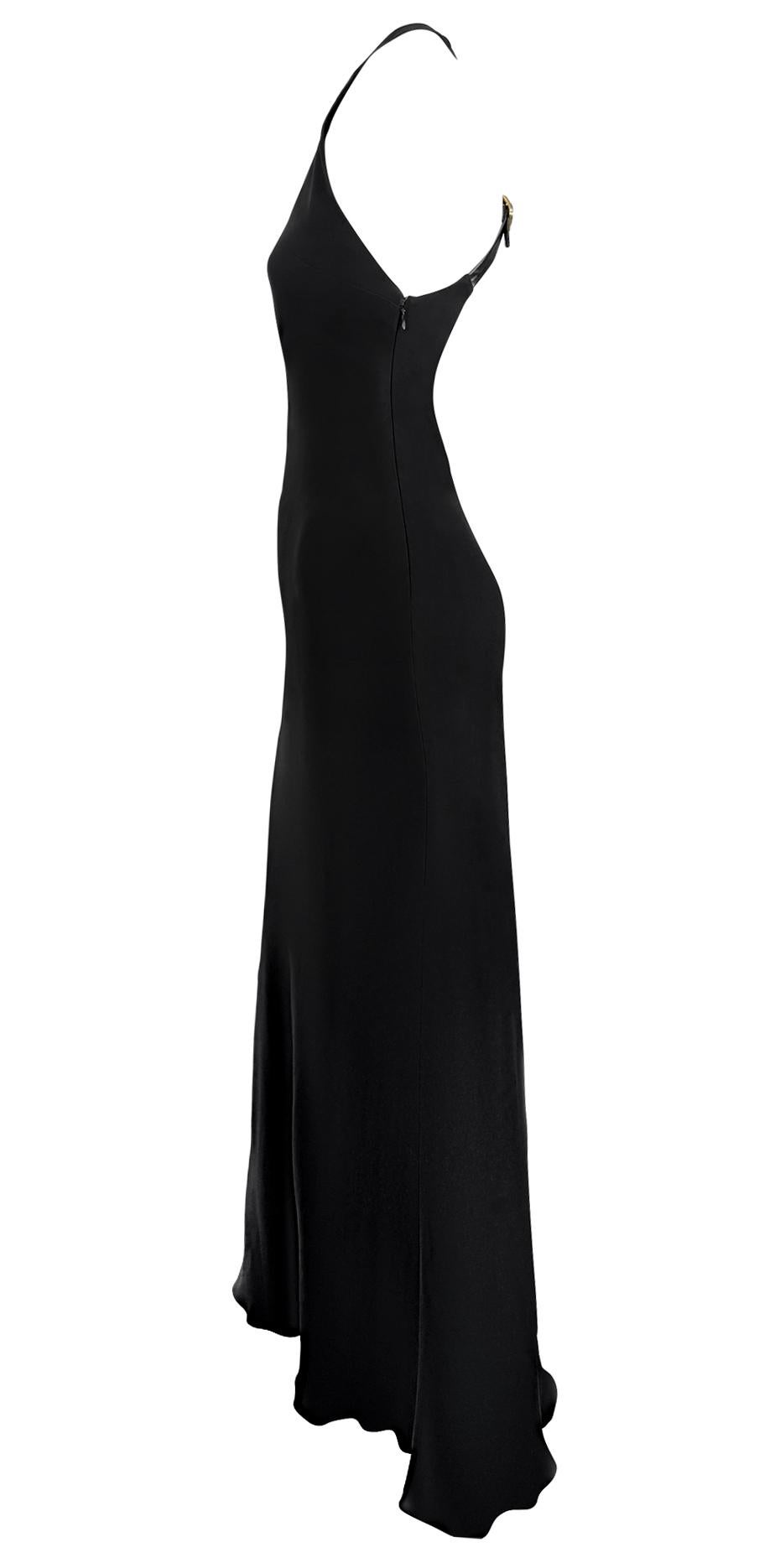 F/W 2001 Ralph Lauren Runway Black Leather Strap Backless Silk Flare Gown - RealList