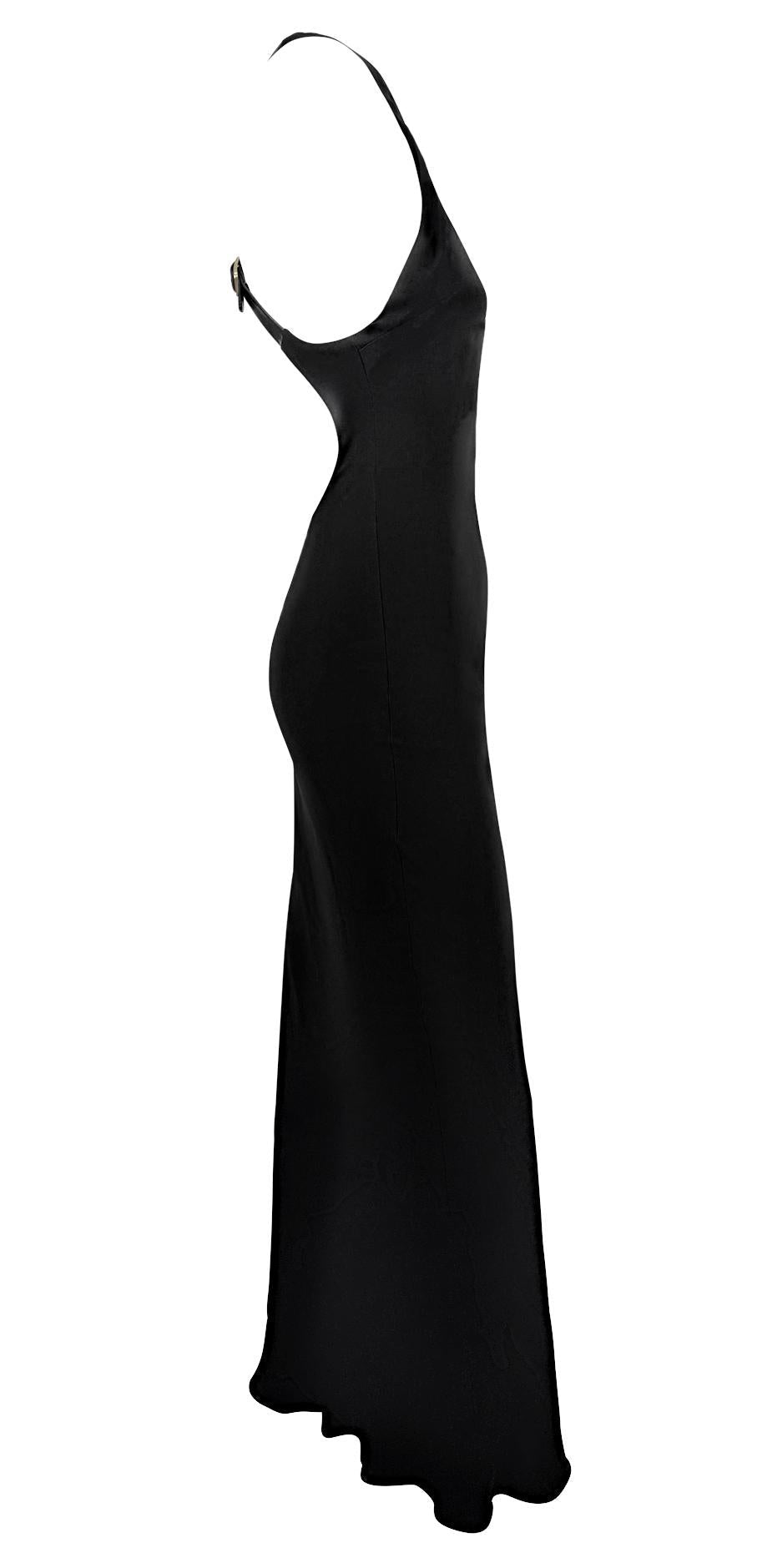 F/W 2001 Ralph Lauren Runway Black Leather Strap Backless Silk Flare Gown - RealList