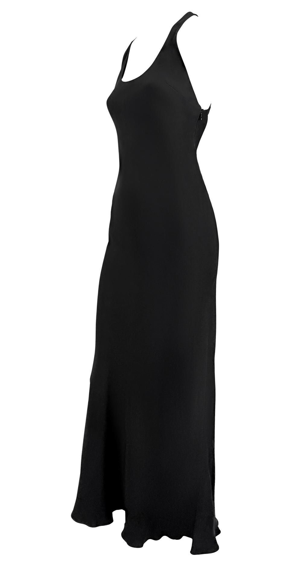 F/W 2001 Ralph Lauren Runway Black Leather Strap Backless Silk Flare Gown - RealList