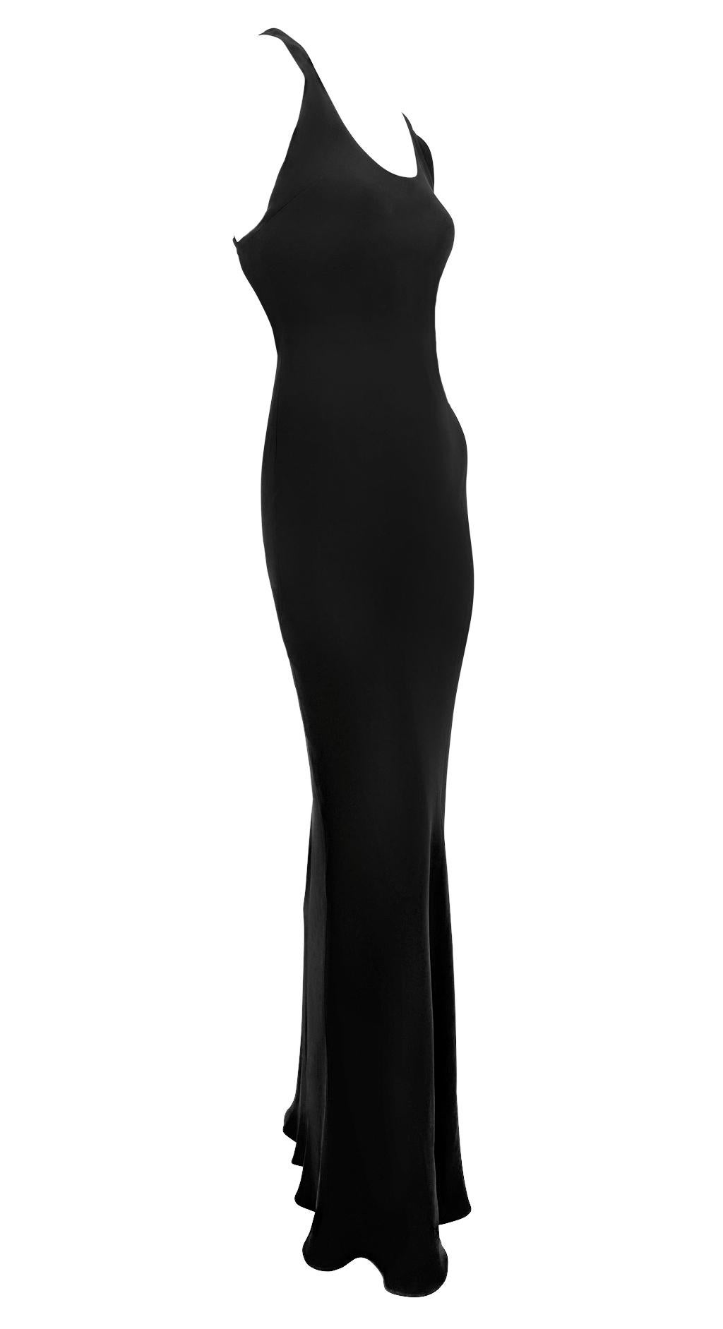 F/W 2001 Ralph Lauren Runway Black Leather Strap Backless Silk Flare Gown - RealList