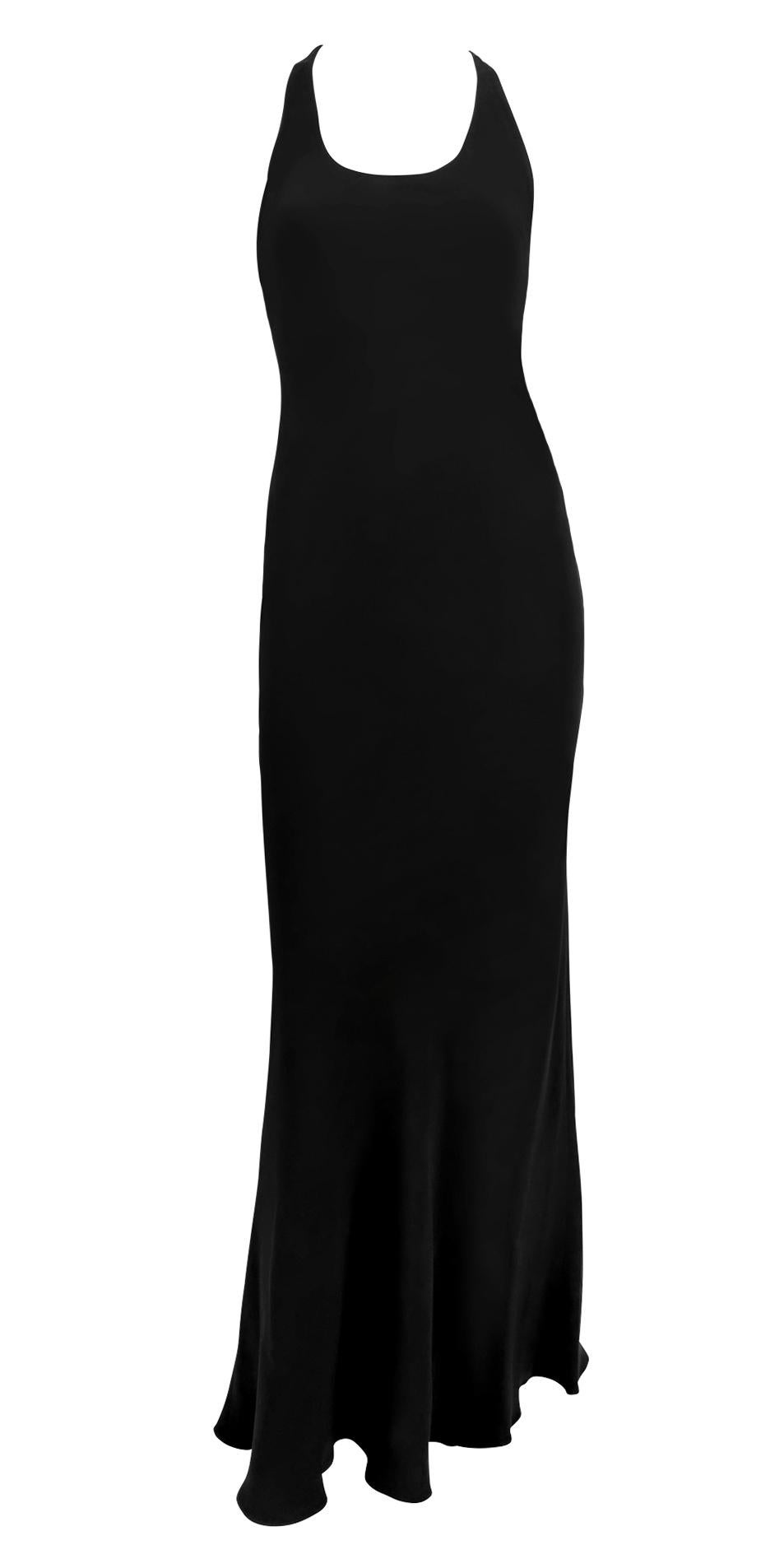 F/W 2001 Ralph Lauren Runway Black Leather Strap Backless Silk Flare Gown - RealList