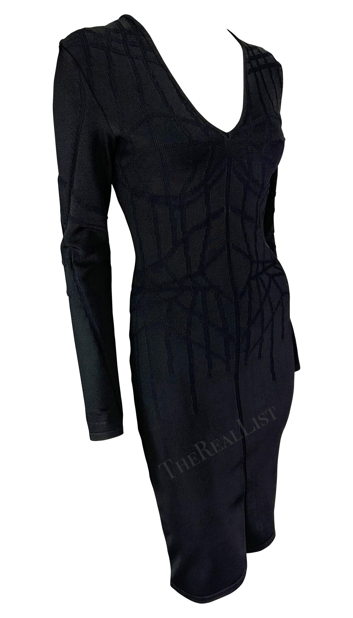 F/W 2001 Thierry Mugler Contour Outline Black Knit Bodycon Dress - RealList
