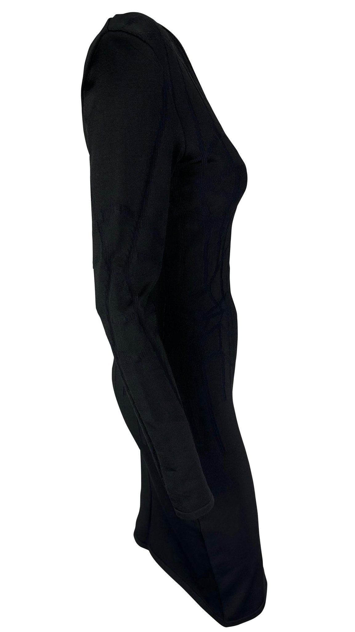 F/W 2001 Thierry Mugler Contour Outline Black Knit Bodycon Dress - RealList