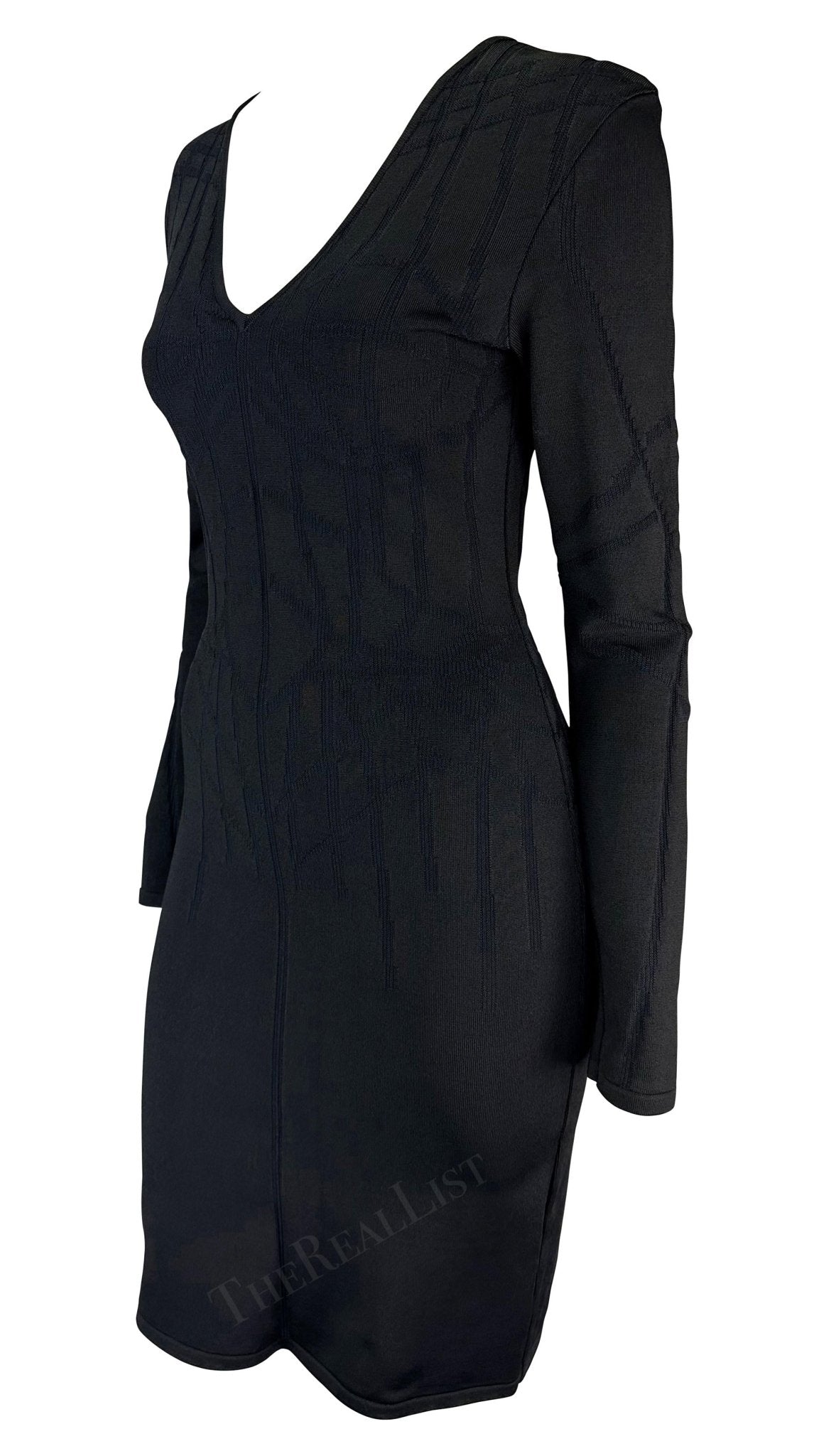F/W 2001 Thierry Mugler Contour Outline Black Knit Bodycon Dress - RealList