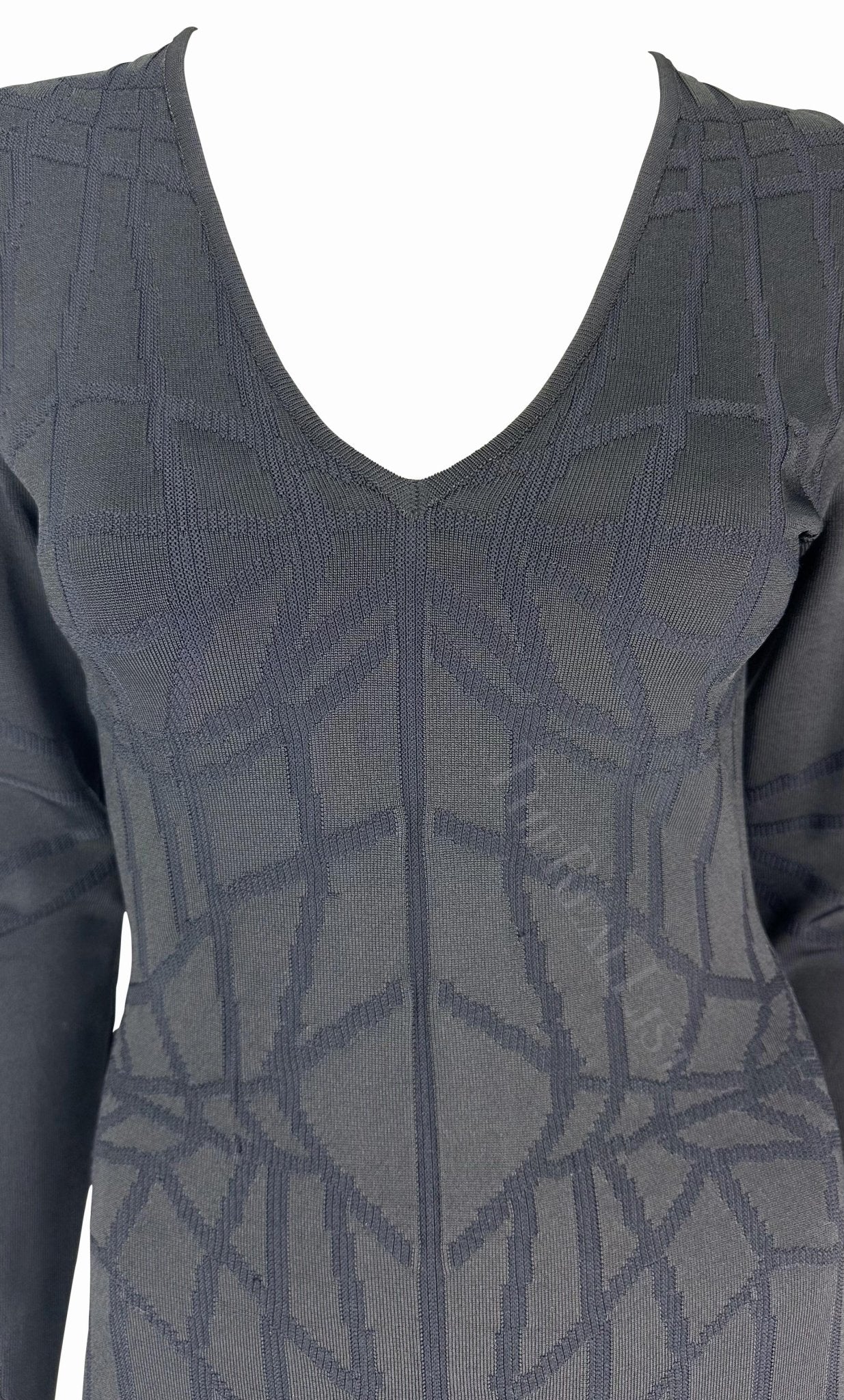 F/W 2001 Thierry Mugler Contour Outline Black Knit Bodycon Dress - RealList