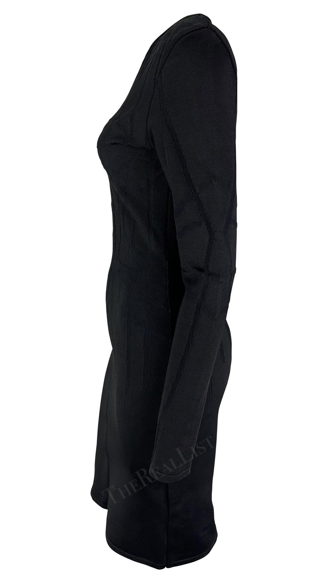 F/W 2001 Thierry Mugler Contour Outline Black Knit Bodycon Dress - RealList