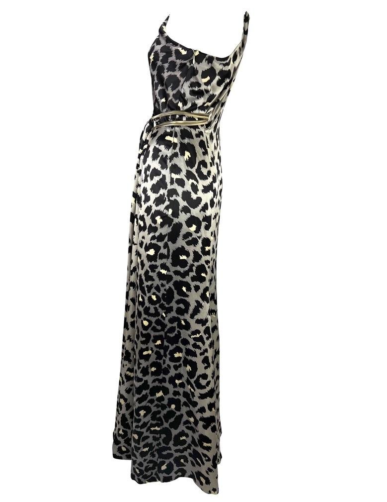 F/W 2001 Thierry Mugler Couture Runway SATC Silver Leopard Silk Chain Dress - RealList