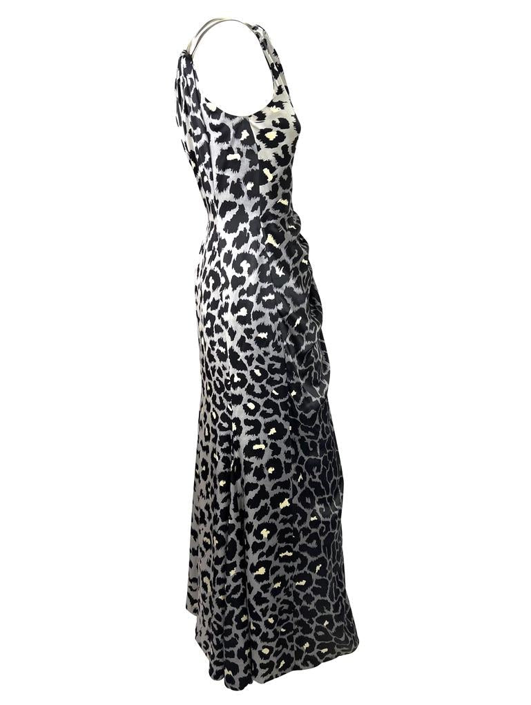 F/W 2001 Thierry Mugler Couture Runway SATC Silver Leopard Silk Chain Dress - RealList
