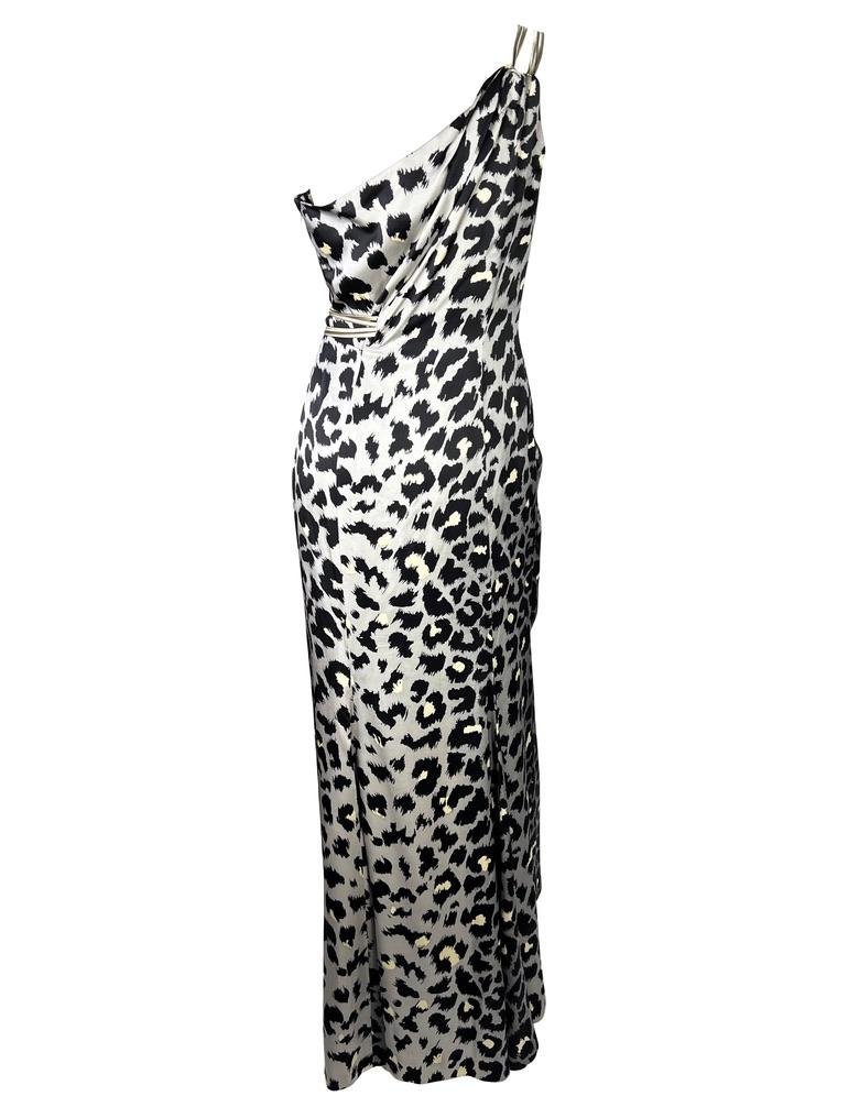 F/W 2001 Thierry Mugler Couture Runway SATC Silver Leopard Silk Chain Dress - RealList