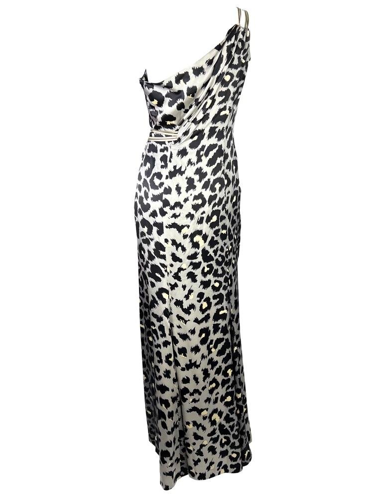 F/W 2001 Thierry Mugler Couture Runway SATC Silver Leopard Silk Chain Dress - RealList