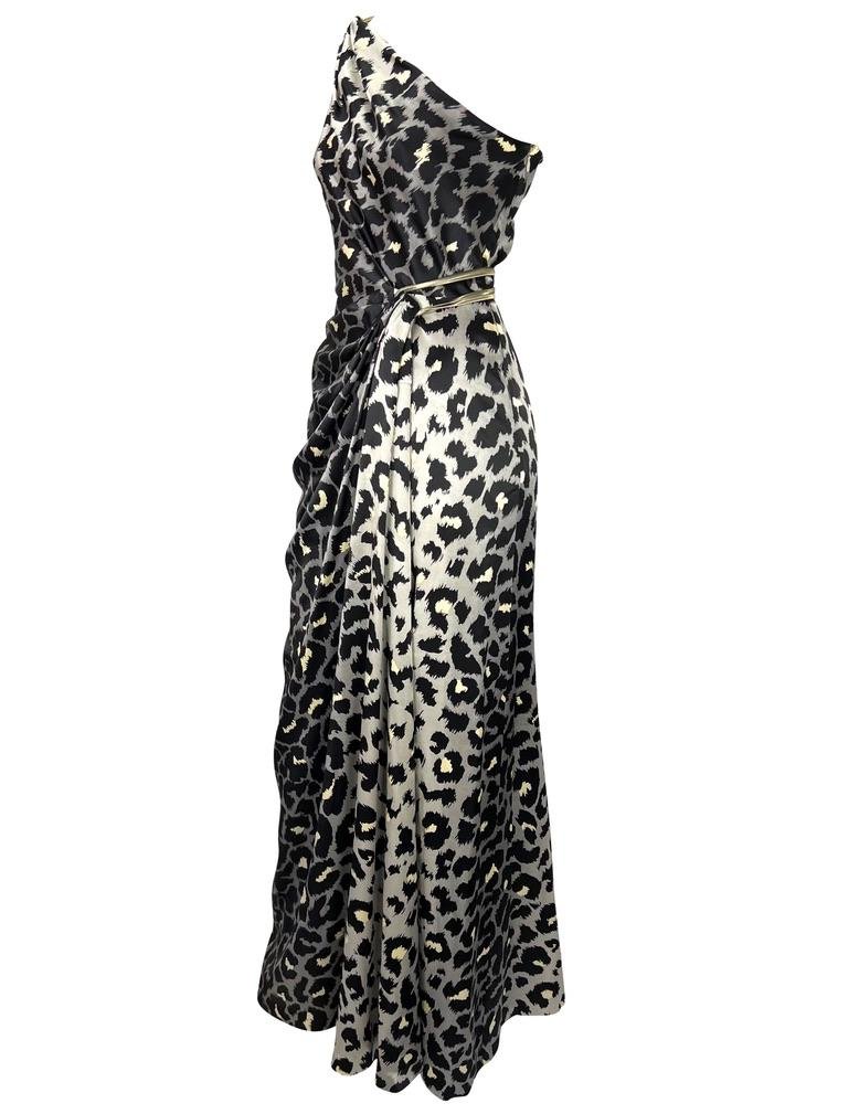 F/W 2001 Thierry Mugler Couture Runway SATC Silver Leopard Silk Chain Dress - RealList