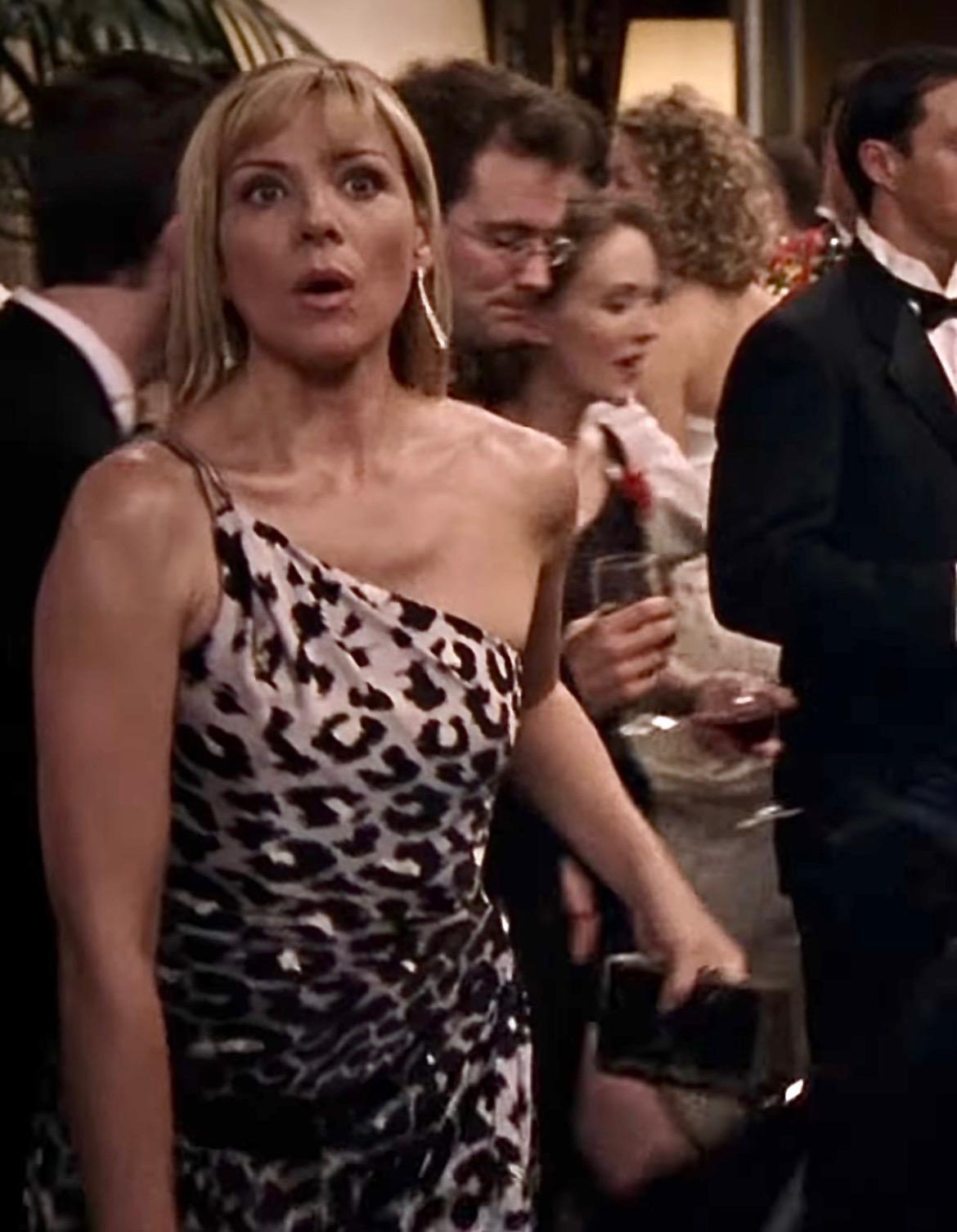 F/W 2001 Thierry Mugler Couture Runway SATC Silver Leopard Silk Chain Dress - RealList