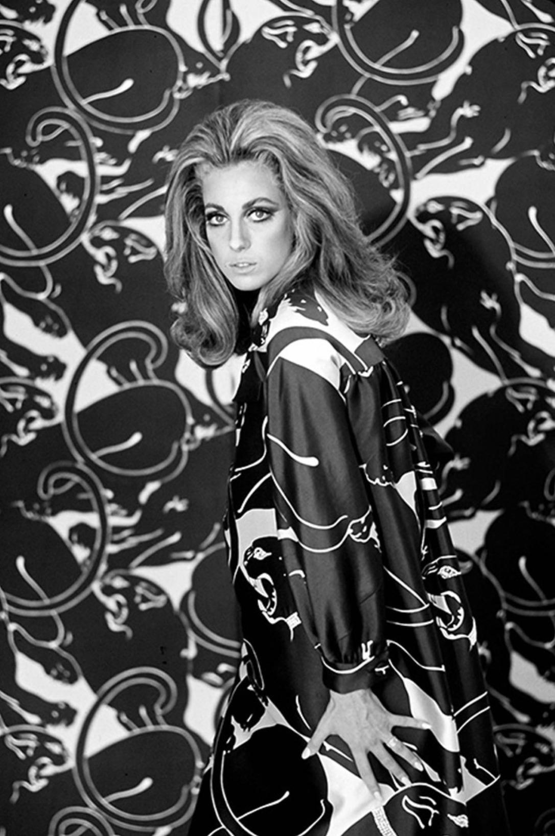 F/W 2001 Valentino Garavani Runway Satin Black Panther Sheer Rhinestone Gown - RealList