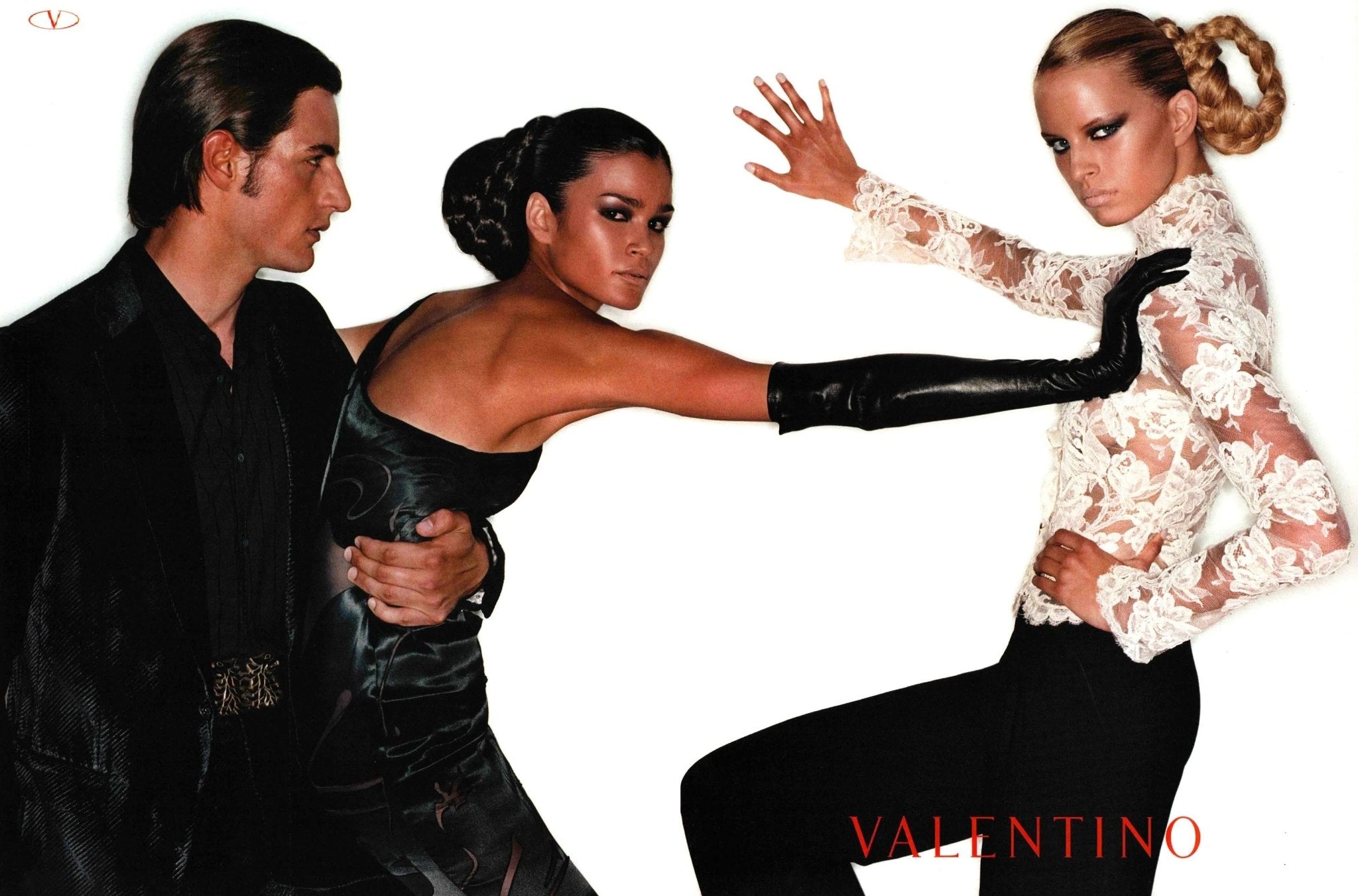 F/W 2001 Valentino Garavani Runway Satin Black Panther Sheer Rhinestone Gown - RealList