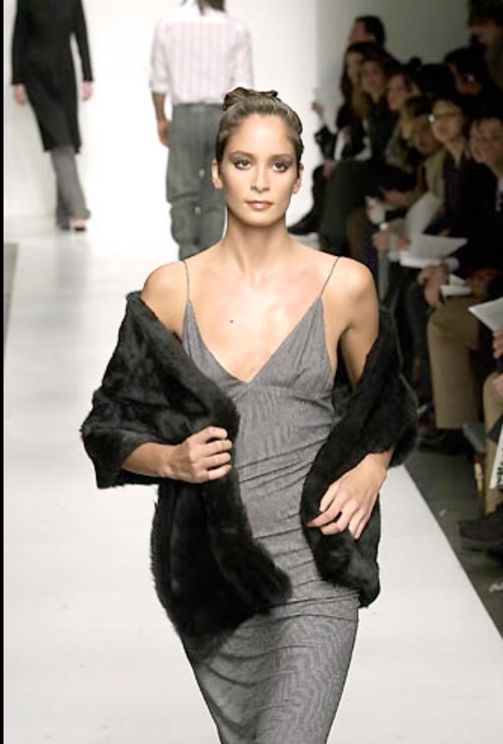 F/W 2001 Yigal Azrouël Runway Backless Bodycon Grey Herringbone Slit Dress - RealList