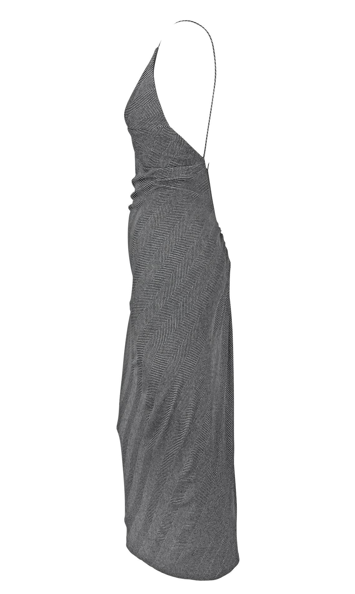 F/W 2001 Yigal Azrouël Runway Backless Bodycon Grey Herringbone Slit Dress - RealList