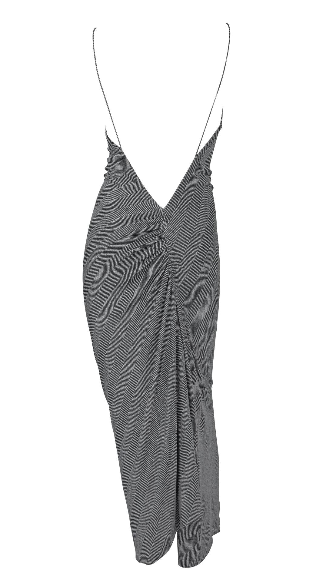 F/W 2001 Yigal Azrouël Runway Backless Bodycon Grey Herringbone Slit Dress - RealList