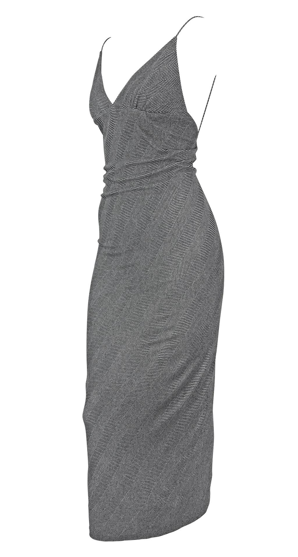 F/W 2001 Yigal Azrouël Runway Backless Bodycon Grey Herringbone Slit Dress - RealList