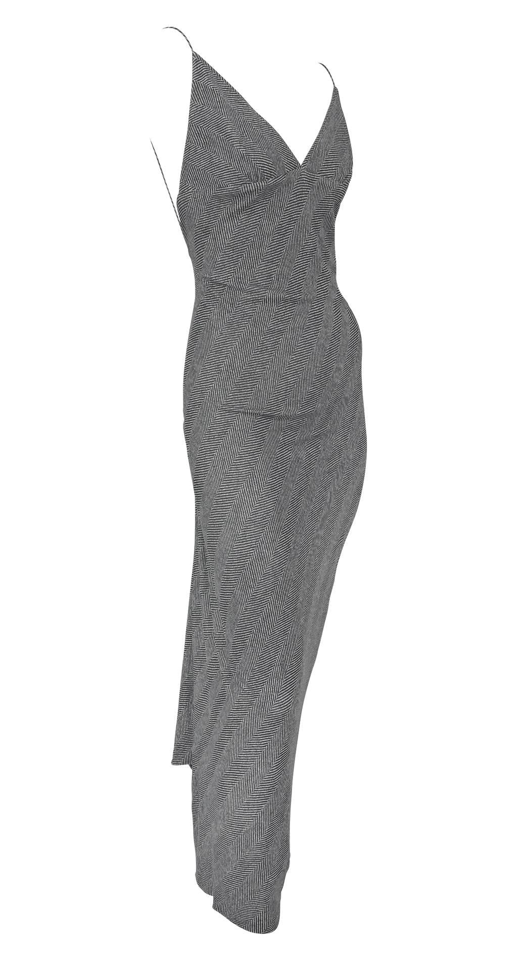 F/W 2001 Yigal Azrouël Runway Backless Bodycon Grey Herringbone Slit Dress - RealList