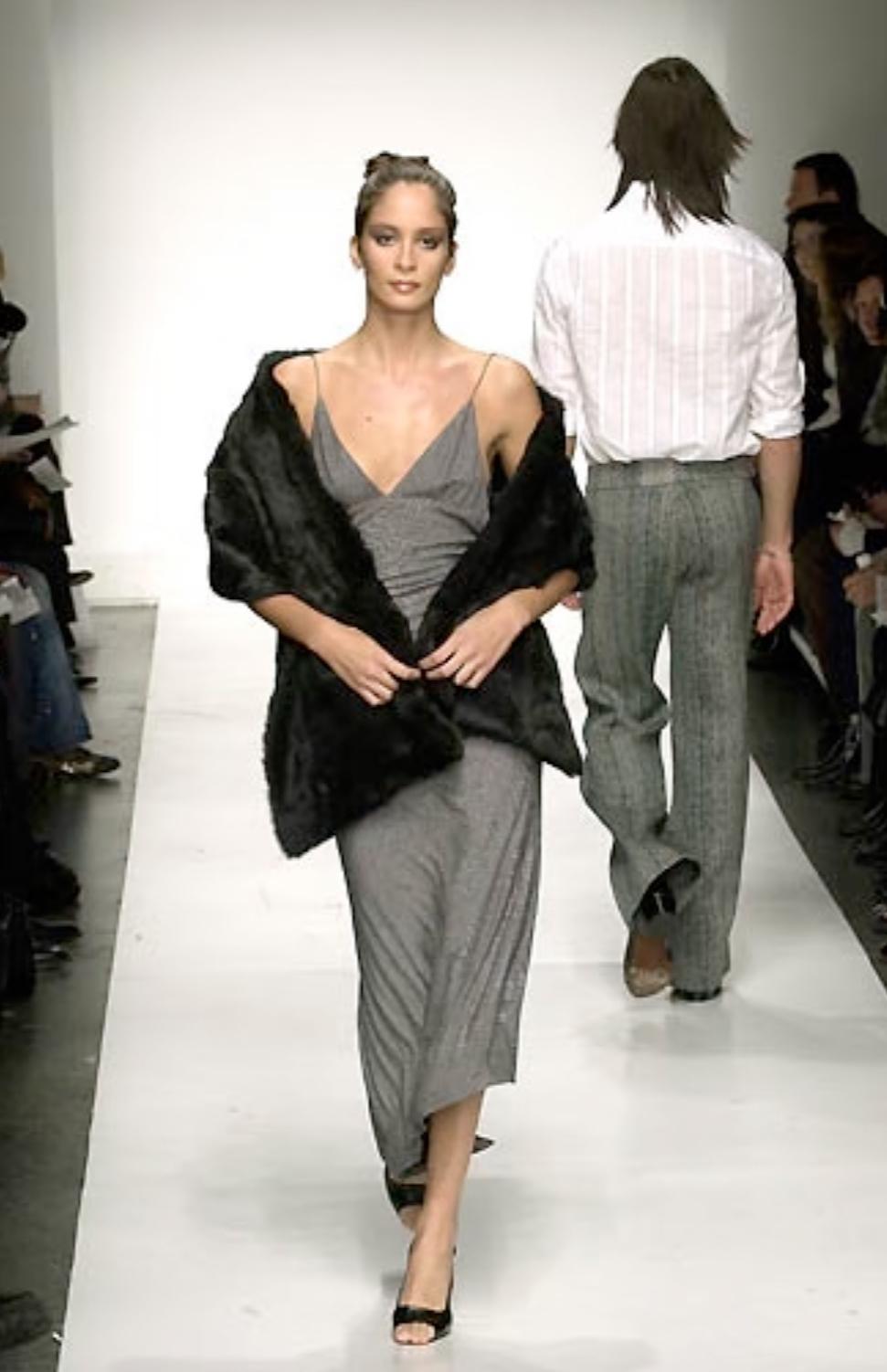 F/W 2001 Yigal Azrouël Runway Backless Bodycon Grey Herringbone Slit Dress - RealList