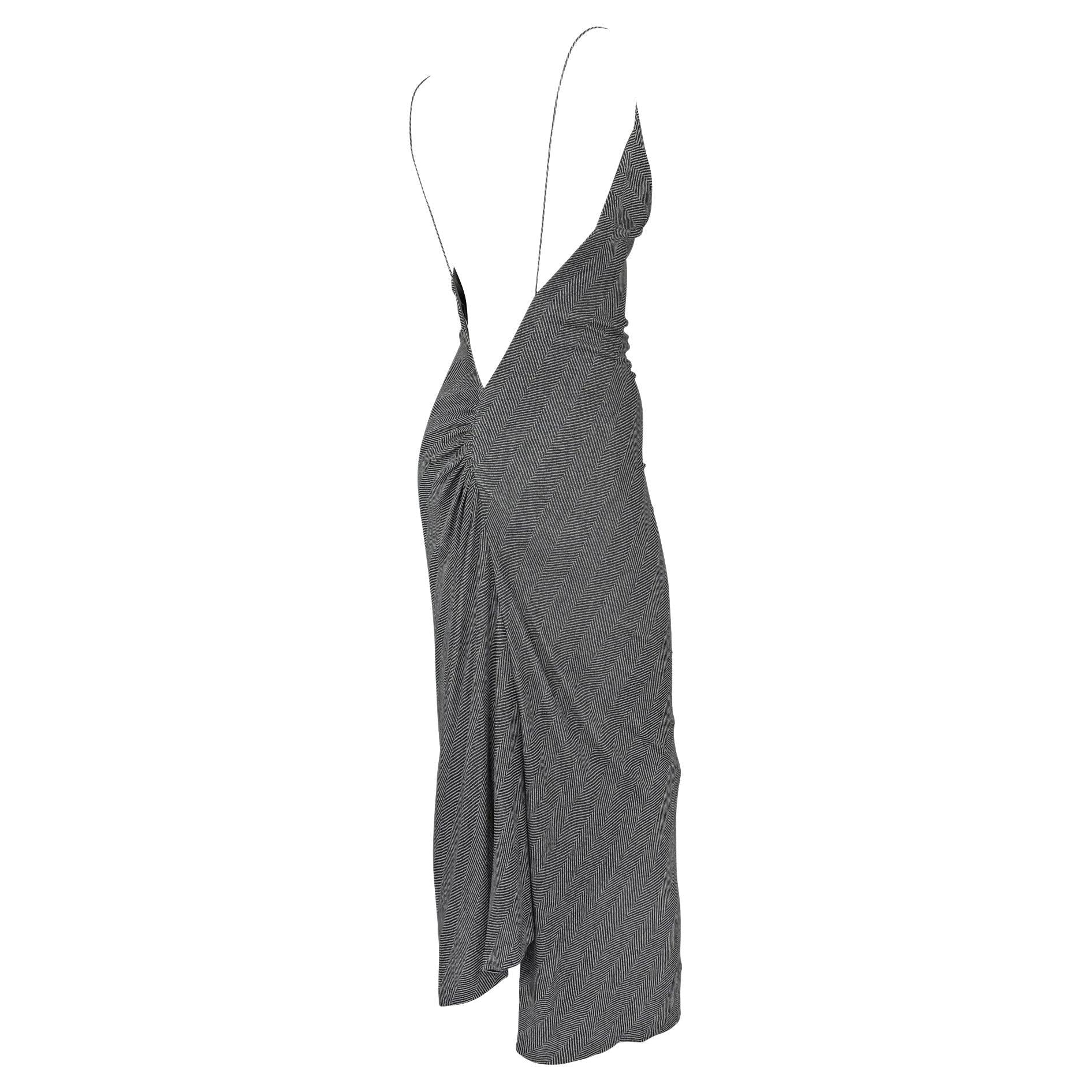 F/W 2001 Yigal Azrouël Runway Backless Bodycon Grey Herringbone Slit Dress - RealList