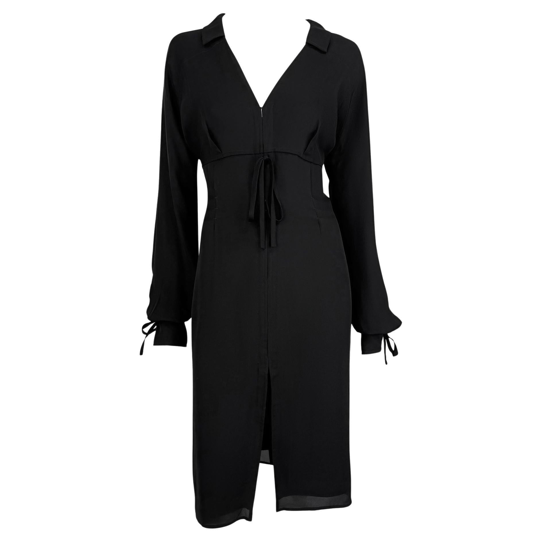 F/W 2001 Yves Saint Laurent by Tom Ford Black Silk Tie Up Dress - RealList
