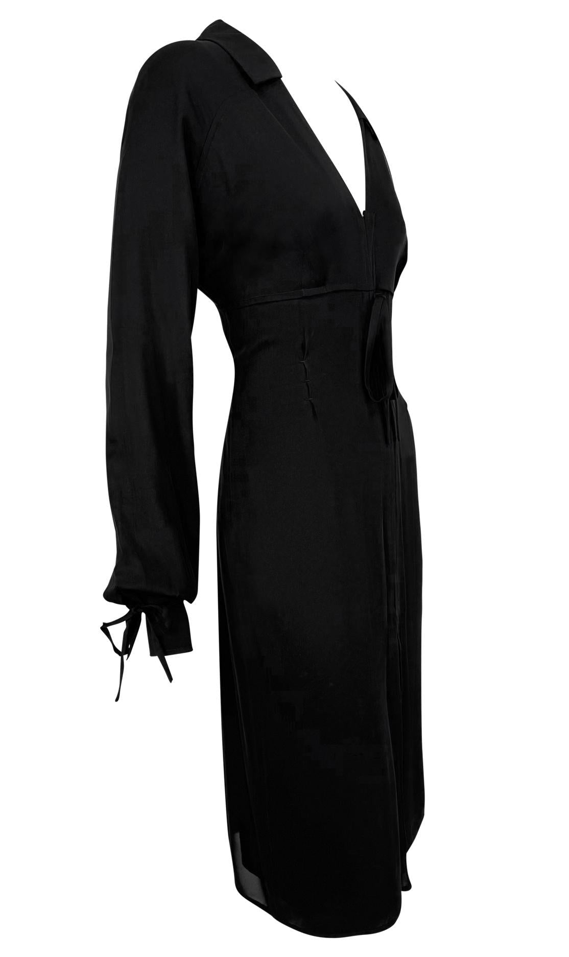 F/W 2001 Yves Saint Laurent by Tom Ford Black Silk Tie Up Dress - RealList