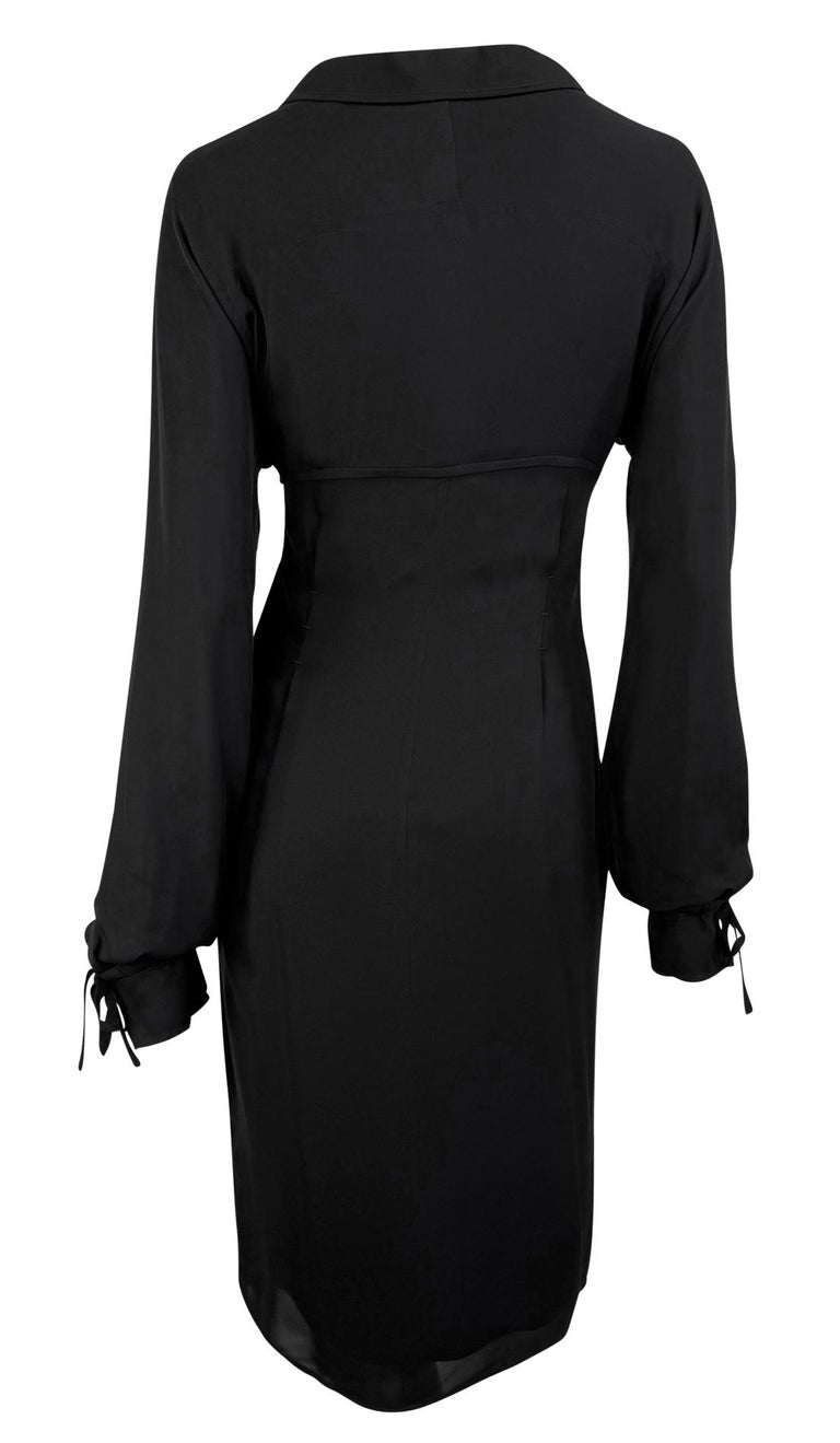 F/W 2001 Yves Saint Laurent by Tom Ford Black Silk Tie Up Shirt Dress - RealList