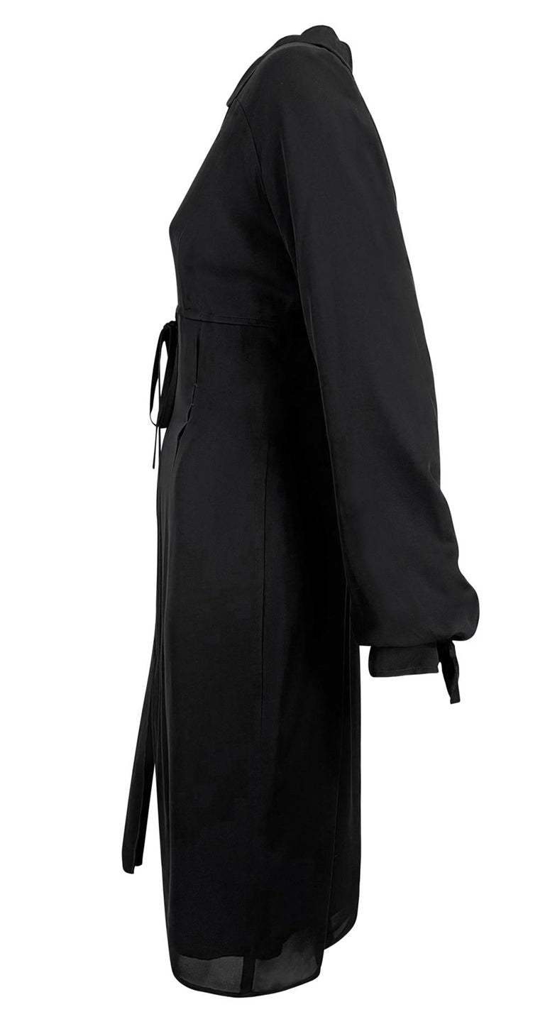 F/W 2001 Yves Saint Laurent by Tom Ford Black Silk Tie Up Shirt Dress - RealList