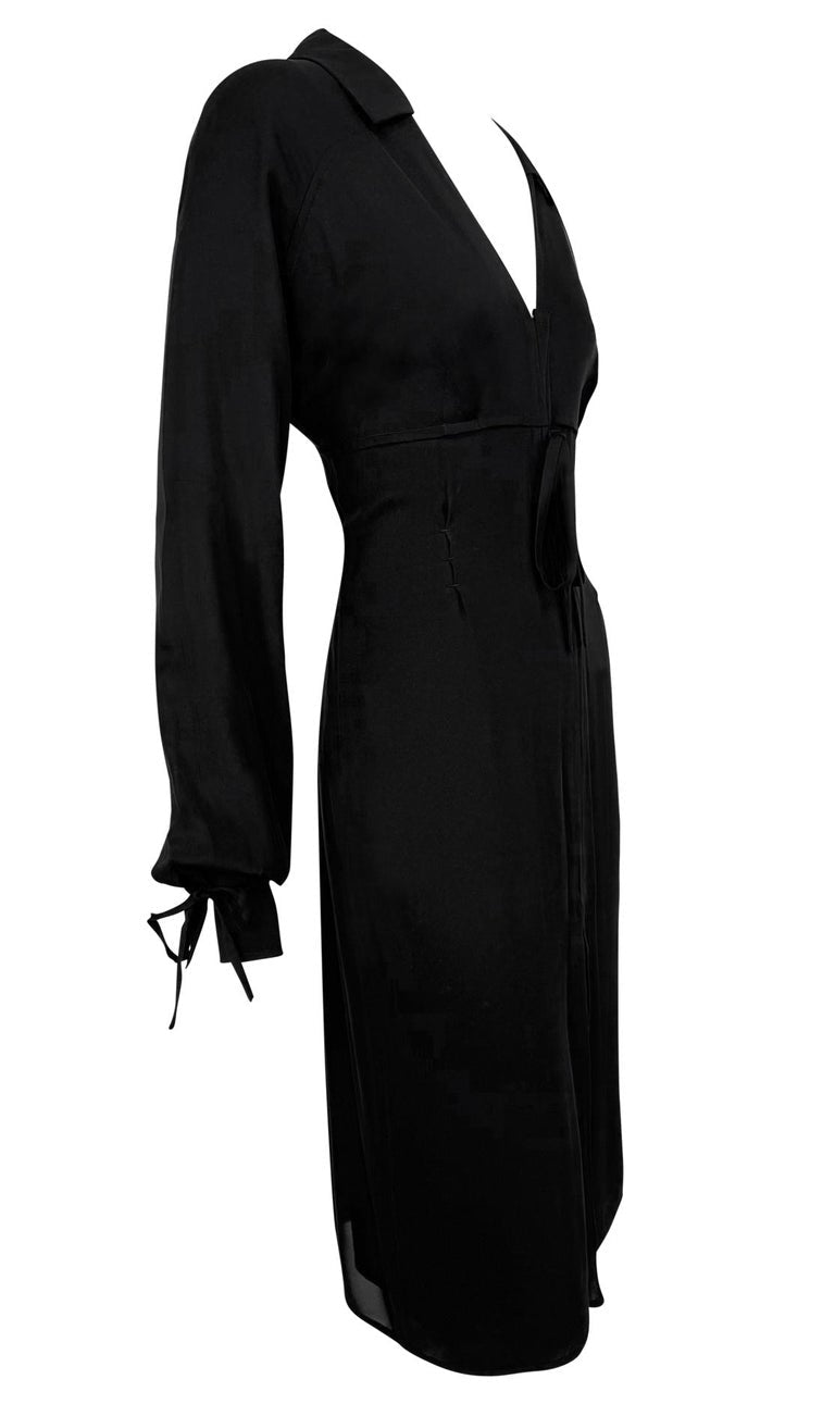 F/W 2001 Yves Saint Laurent by Tom Ford Black Silk Tie Up Shirt Dress - RealList