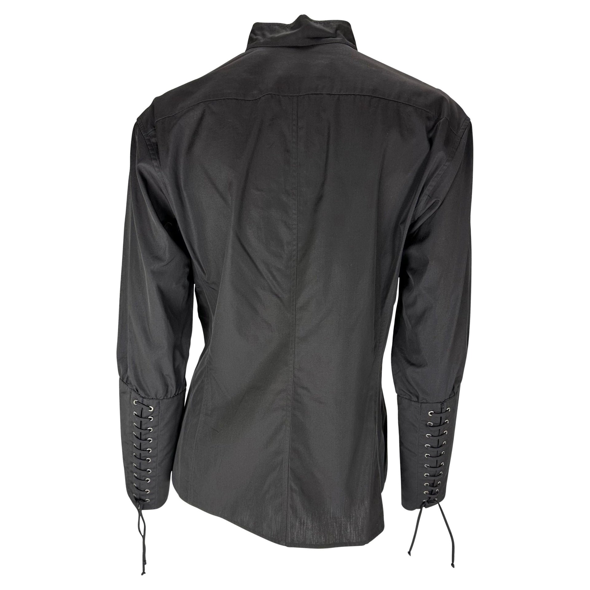 F/W 2001 Yves Saint Laurent by Tom Ford Lace - Up Cuff Black Button - Up Blouse - RealList