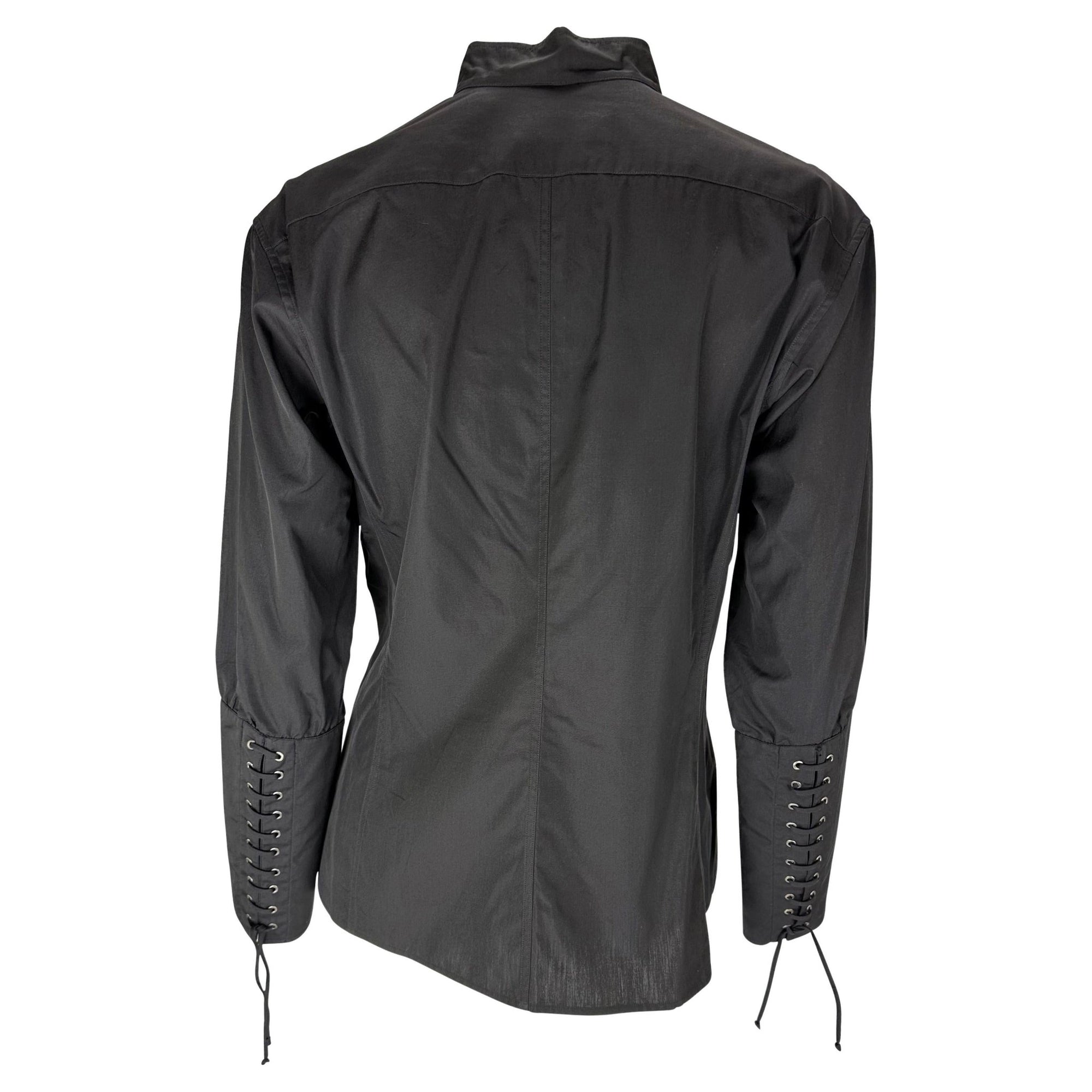 F/W 2001 Yves Saint Laurent by Tom Ford Lace - Up Cuff Black Button - Up Blouse - RealList