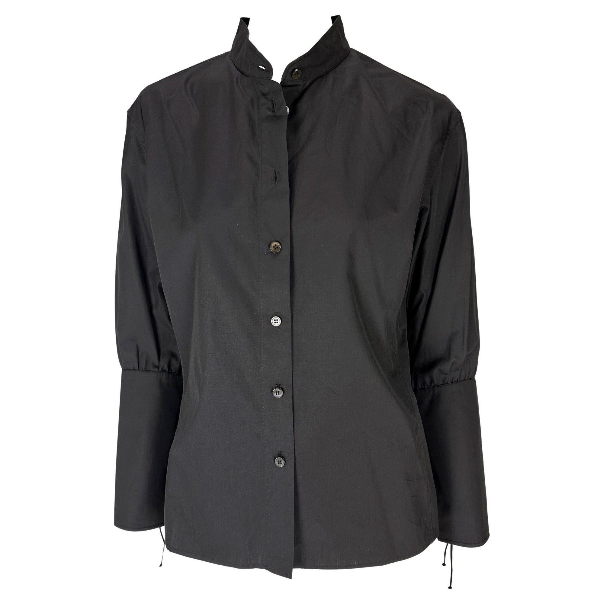 F/W 2001 Yves Saint Laurent by Tom Ford Lace - Up Cuff Black Button - Up Blouse - RealList