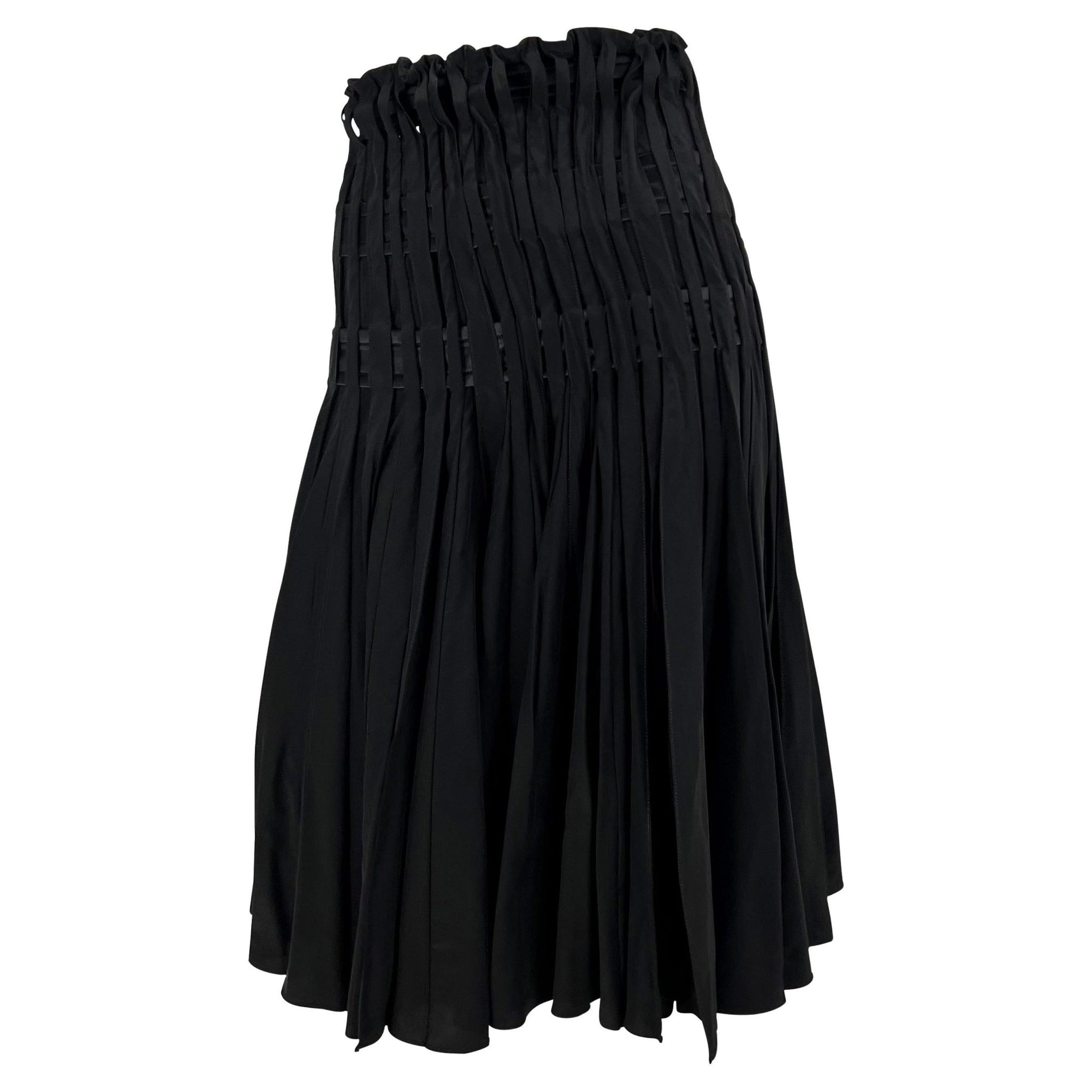 F/W 2001 Yves Saint Laurent by Tom Ford Pleated Black Satin Flare Skirt - RealList