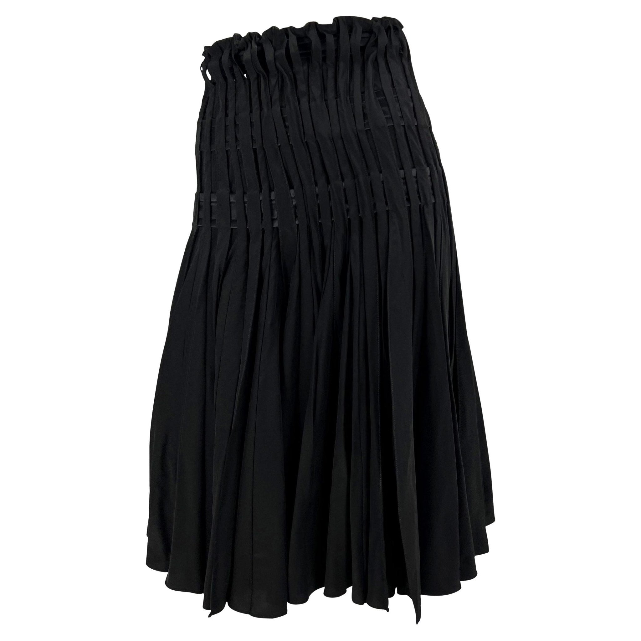 F/W 2001 Yves Saint Laurent by Tom Ford Pleated Black Satin Flare Skirt - RealList