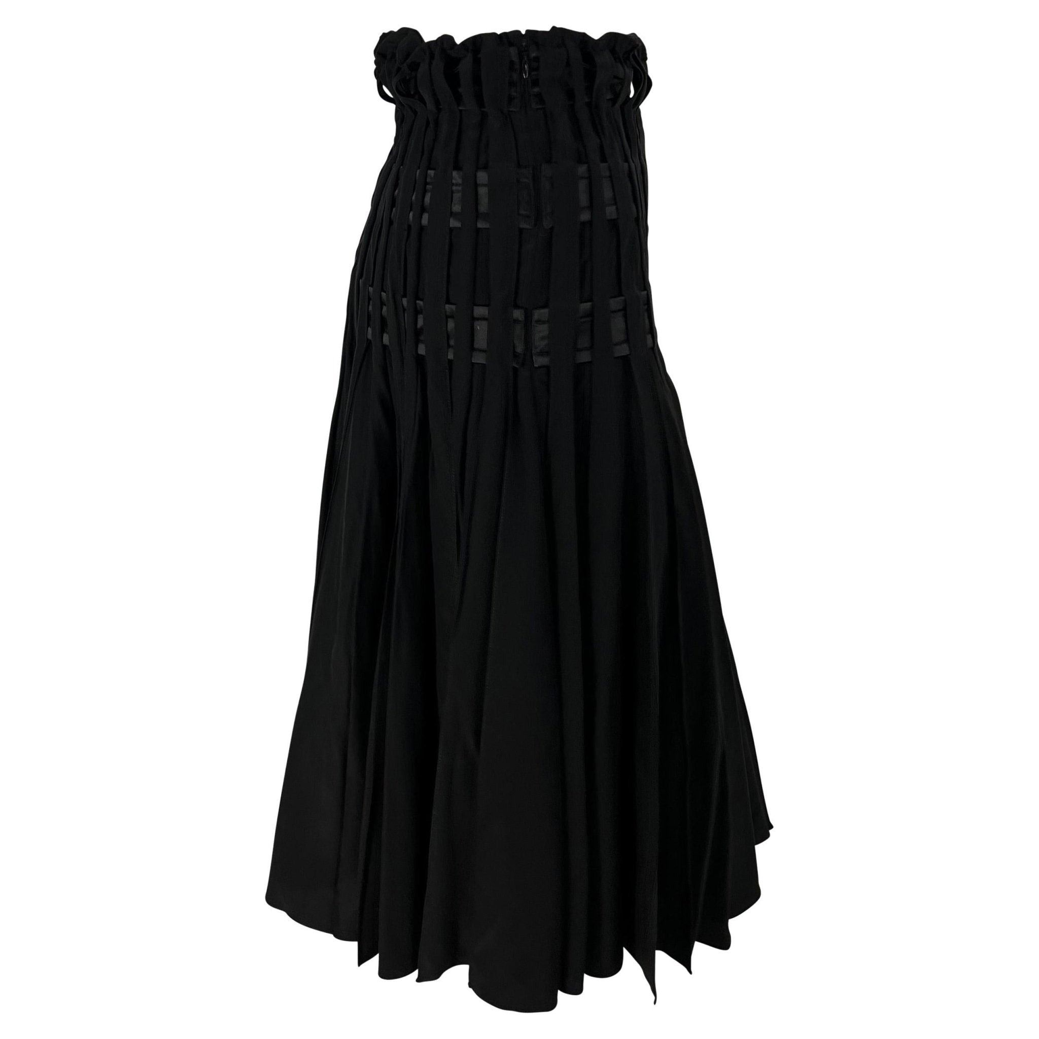 F/W 2001 Yves Saint Laurent by Tom Ford Pleated Black Satin Flare Skirt - RealList