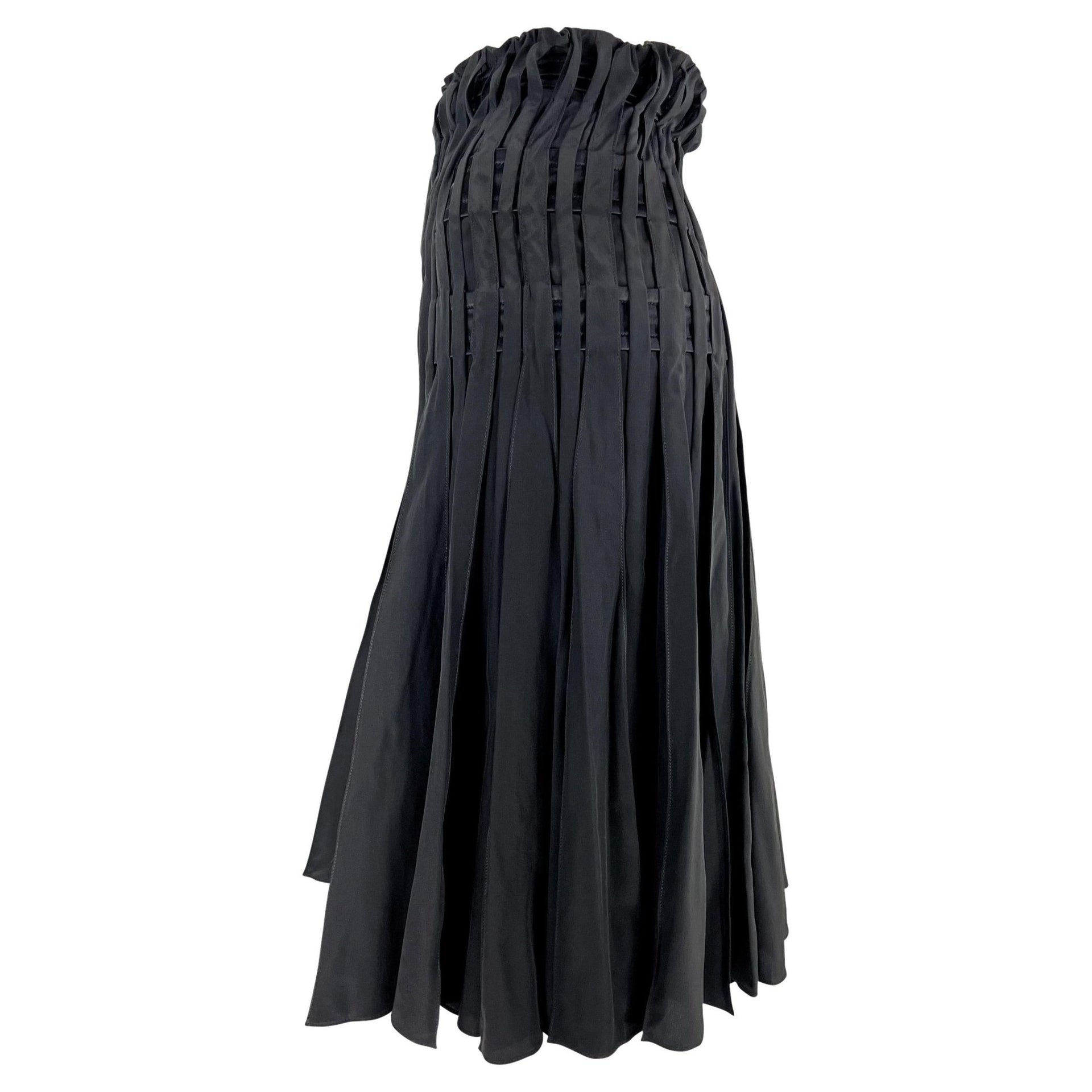 F/W 2001 Yves Saint Laurent by Tom Ford Pleated Black Satin Flare Skirt - RealList