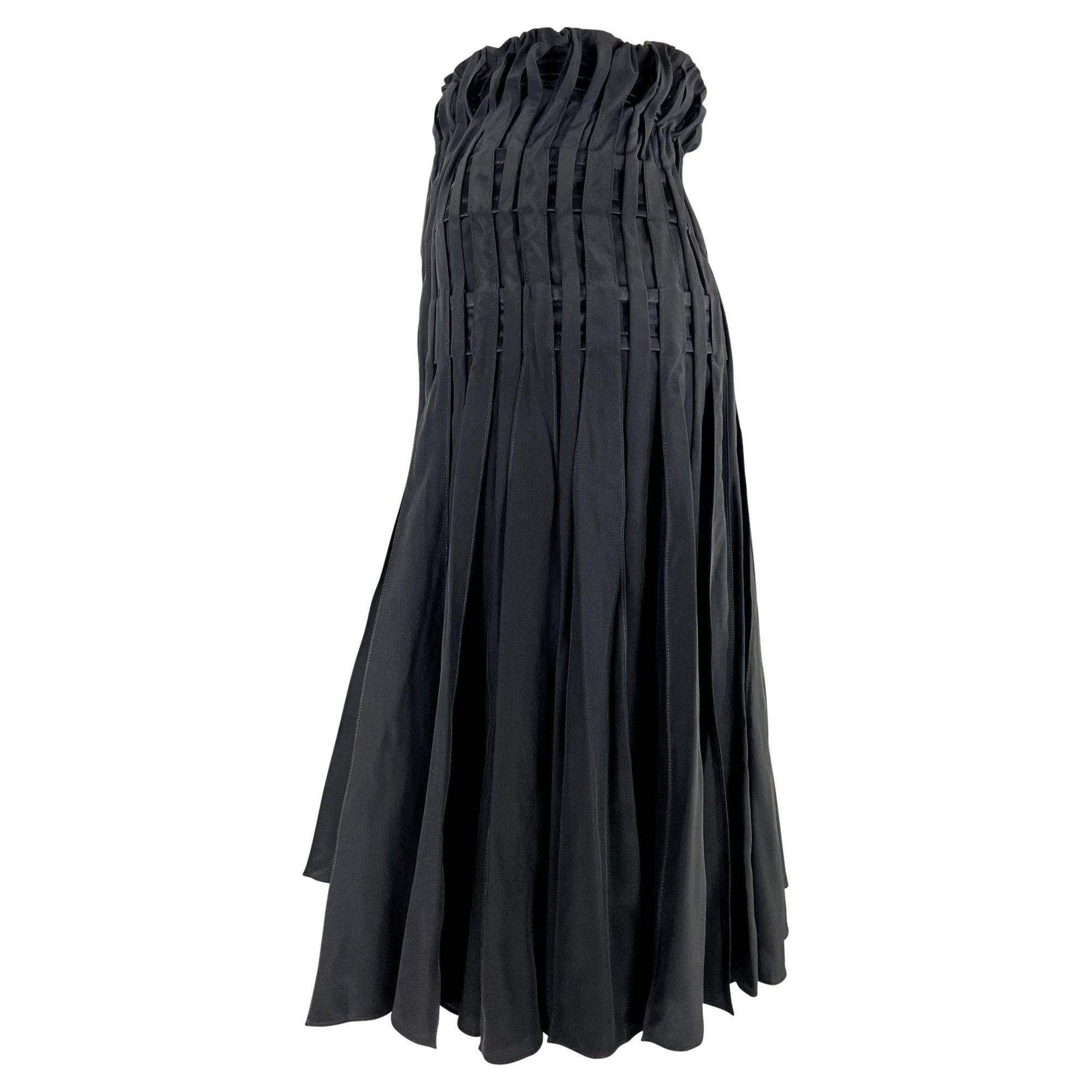 F/W 2001 Yves Saint Laurent by Tom Ford Pleated Black Satin Flare Skirt - RealList