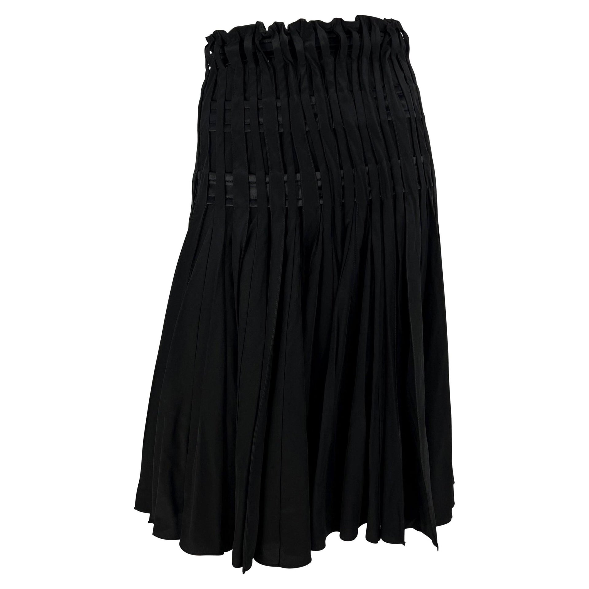 F/W 2001 Yves Saint Laurent by Tom Ford Pleated Black Satin Flare Skirt - RealList