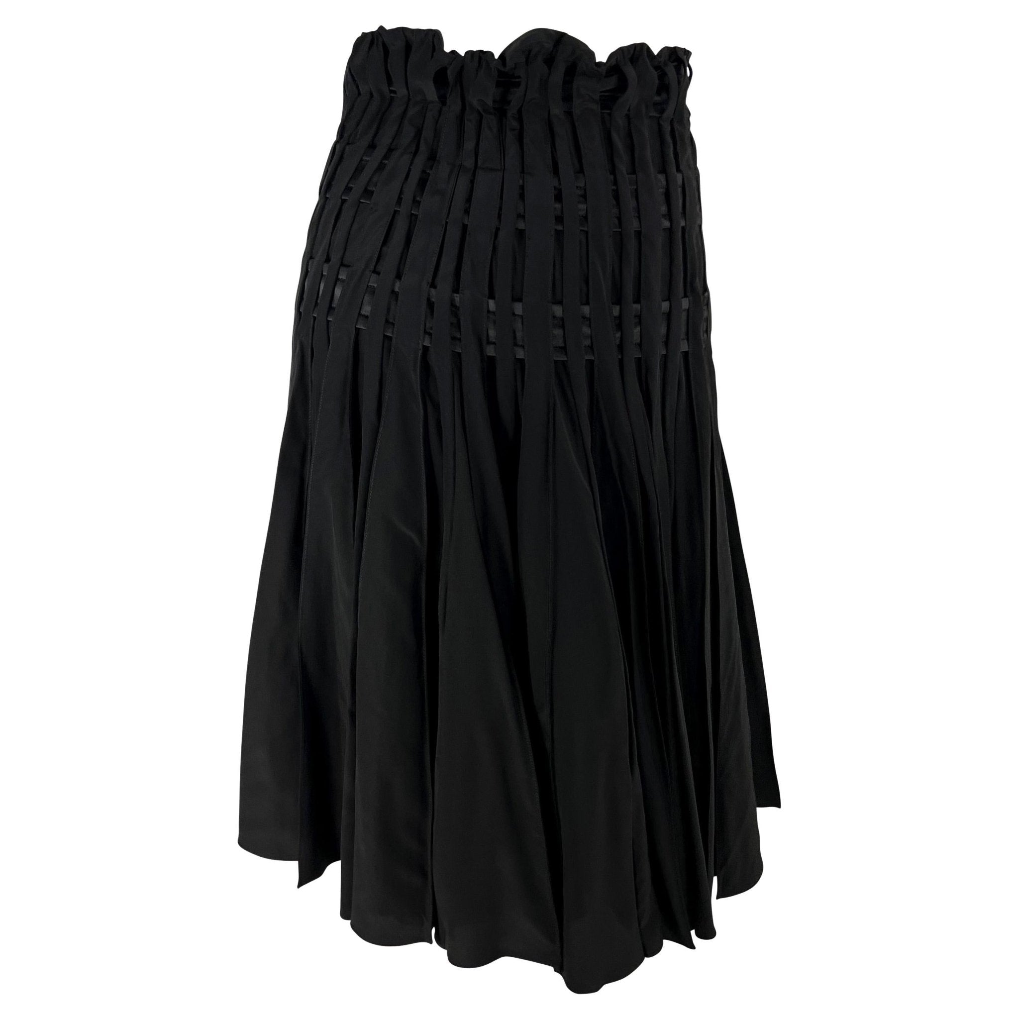 F/W 2001 Yves Saint Laurent by Tom Ford Pleated Black Satin Flare Skirt - RealList