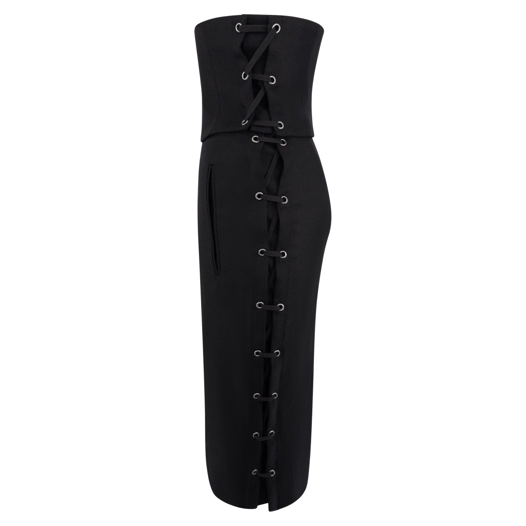 F/W 2001 Yves Saint Laurent by Tom Ford Runway Lace - Up Corset Belt Skirt Set - RealList