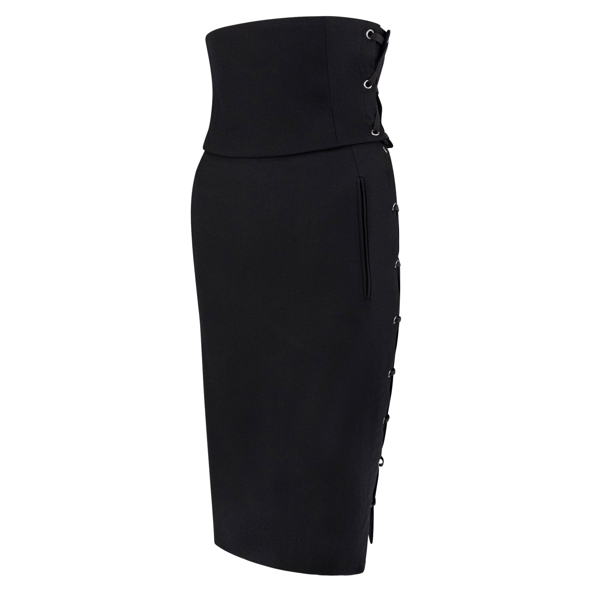 F/W 2001 Yves Saint Laurent by Tom Ford Runway Lace - Up Corset Belt Skirt Set - RealList