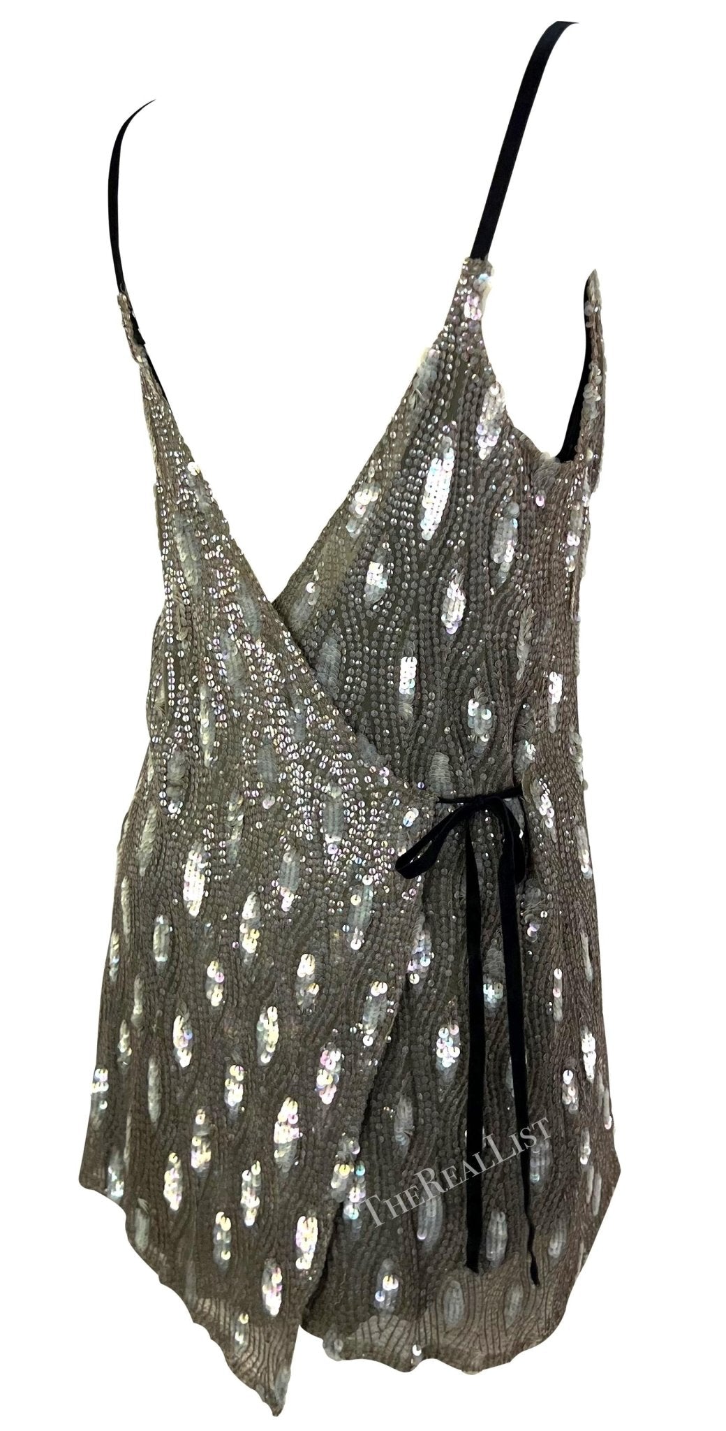 F/W 2002 Ann Demeulemeester Grey Sequin Abstract Wrap Mini Dress - RealList