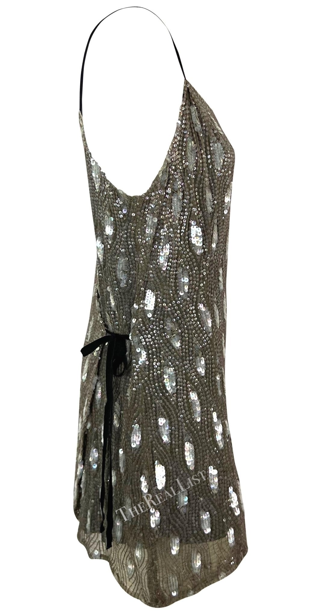 F/W 2002 Ann Demeulemeester Grey Sequin Abstract Wrap Mini Dress - RealList