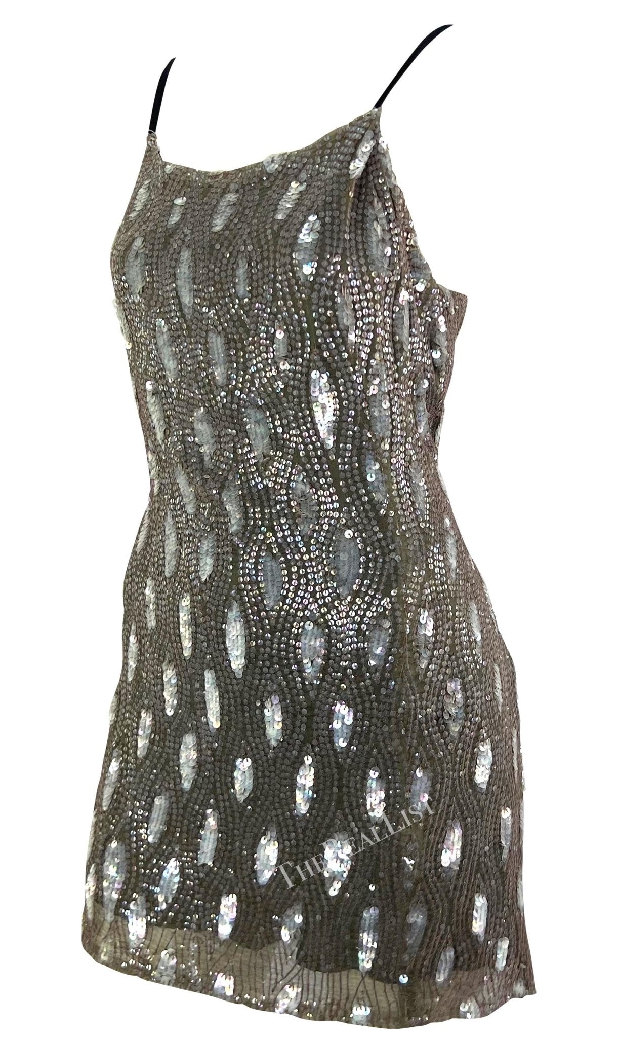 F/W 2002 Ann Demeulemeester Grey Sequin Abstract Wrap Mini Dress - RealList