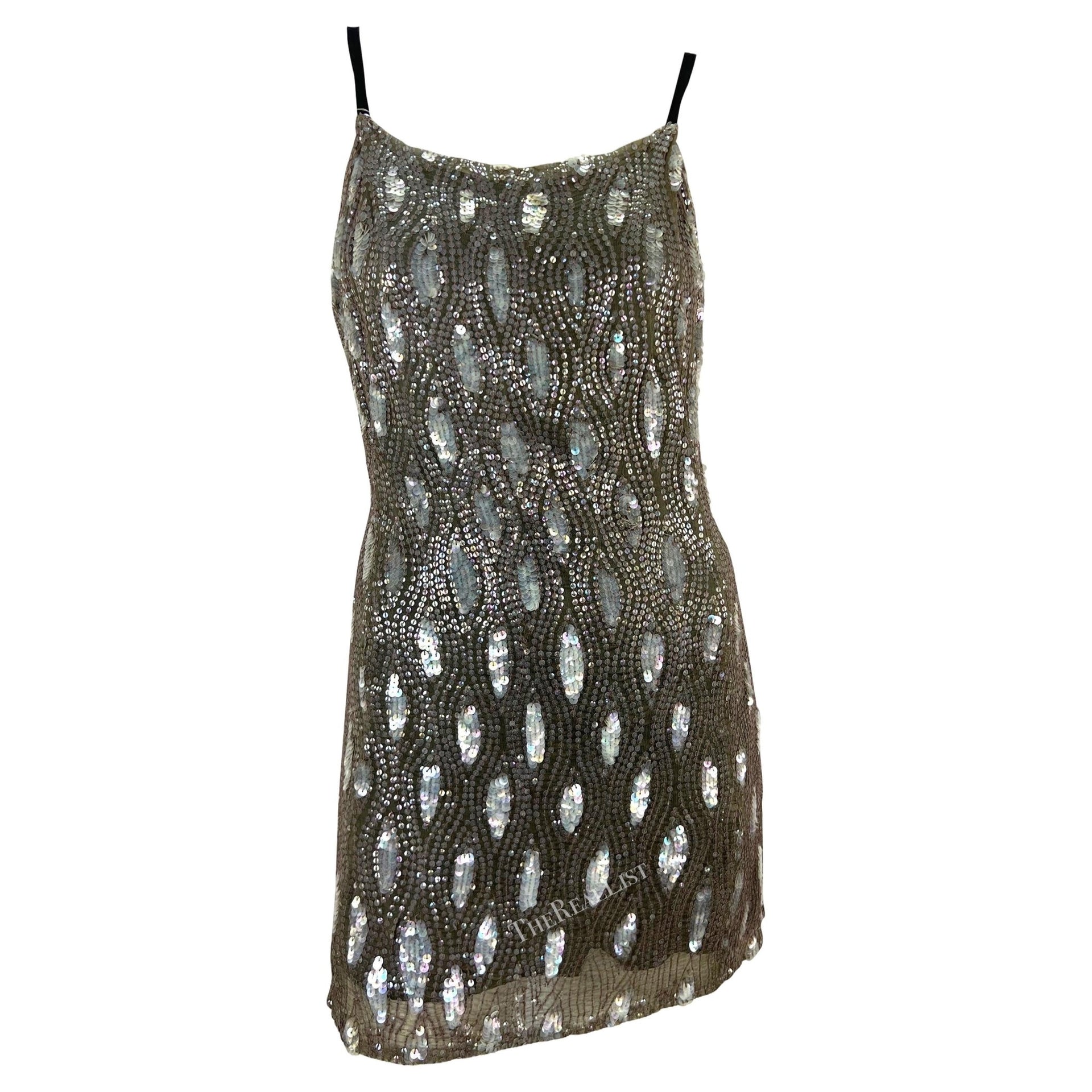 F/W 2002 Ann Demeulemeester Grey Sequin Abstract Wrap Mini Dress - RealList
