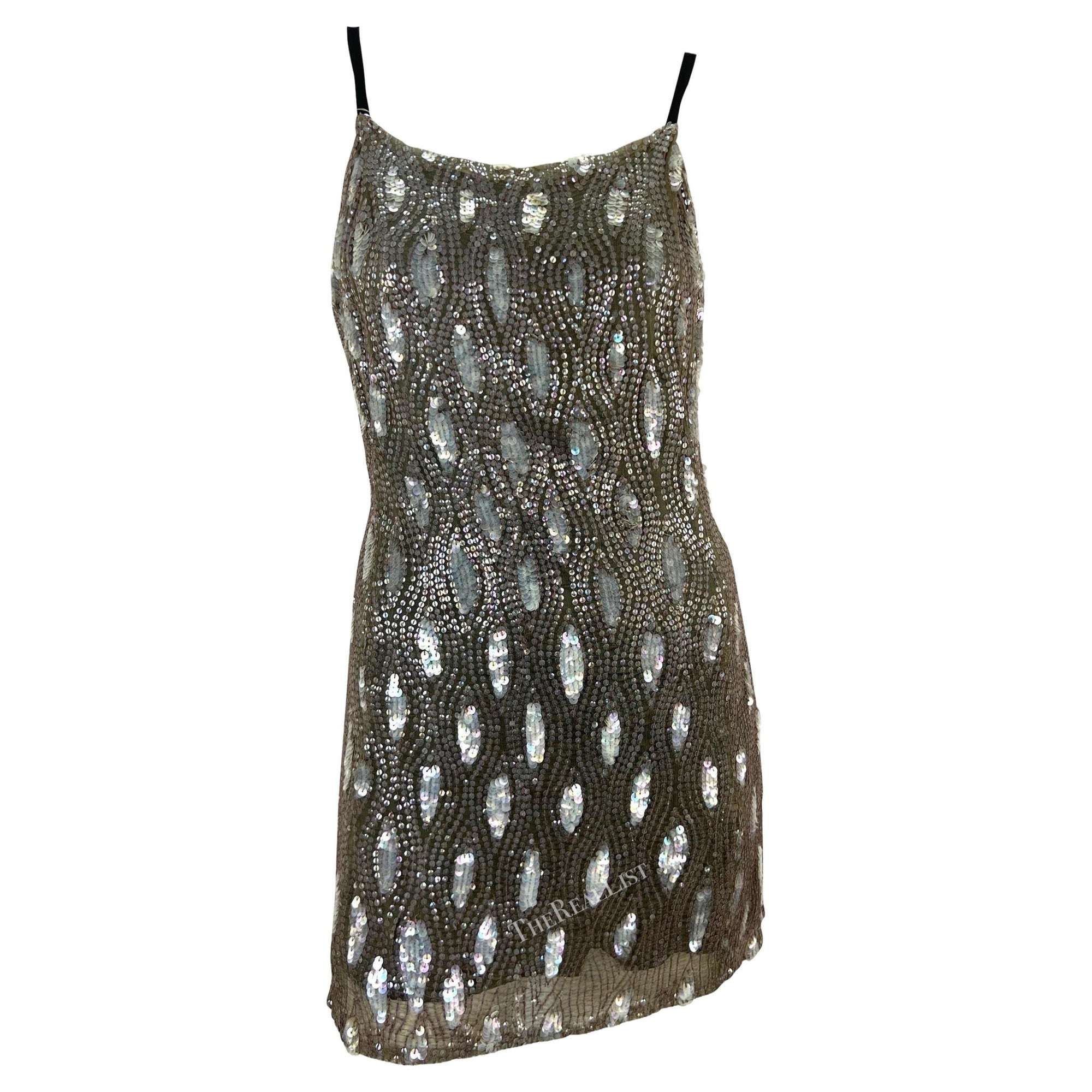 F/W 2002 Ann Demeulemeester Grey Sequin Abstract Wrap Mini Dress - RealList