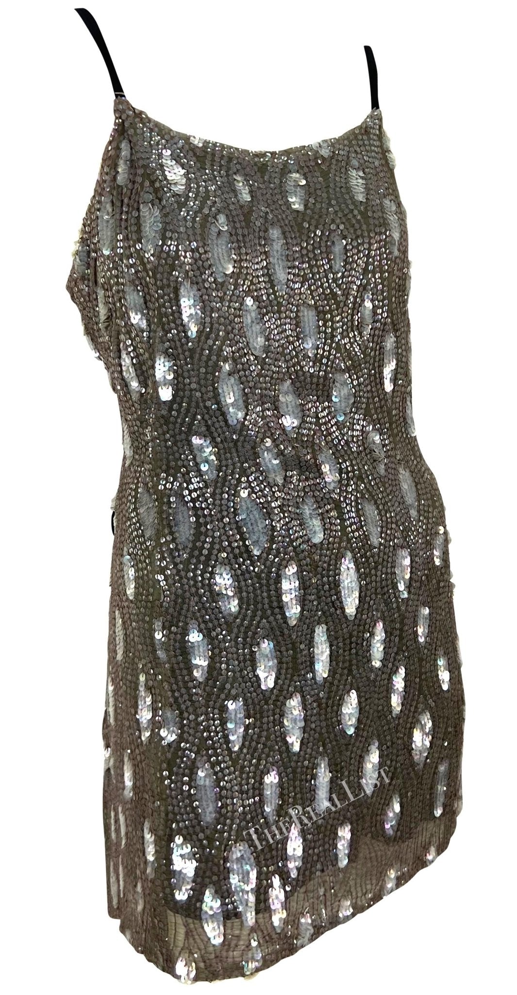 F/W 2002 Ann Demeulemeester Grey Sequin Abstract Wrap Mini Dress - RealList